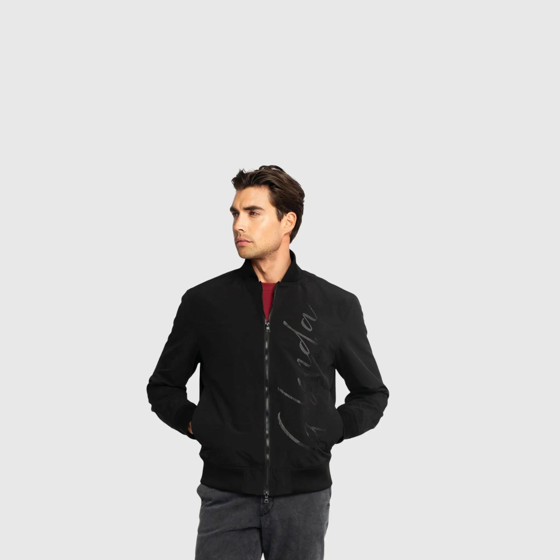 Regular Fit Bomber Jacket in Nylon with Cursive Print Gisada Jacket