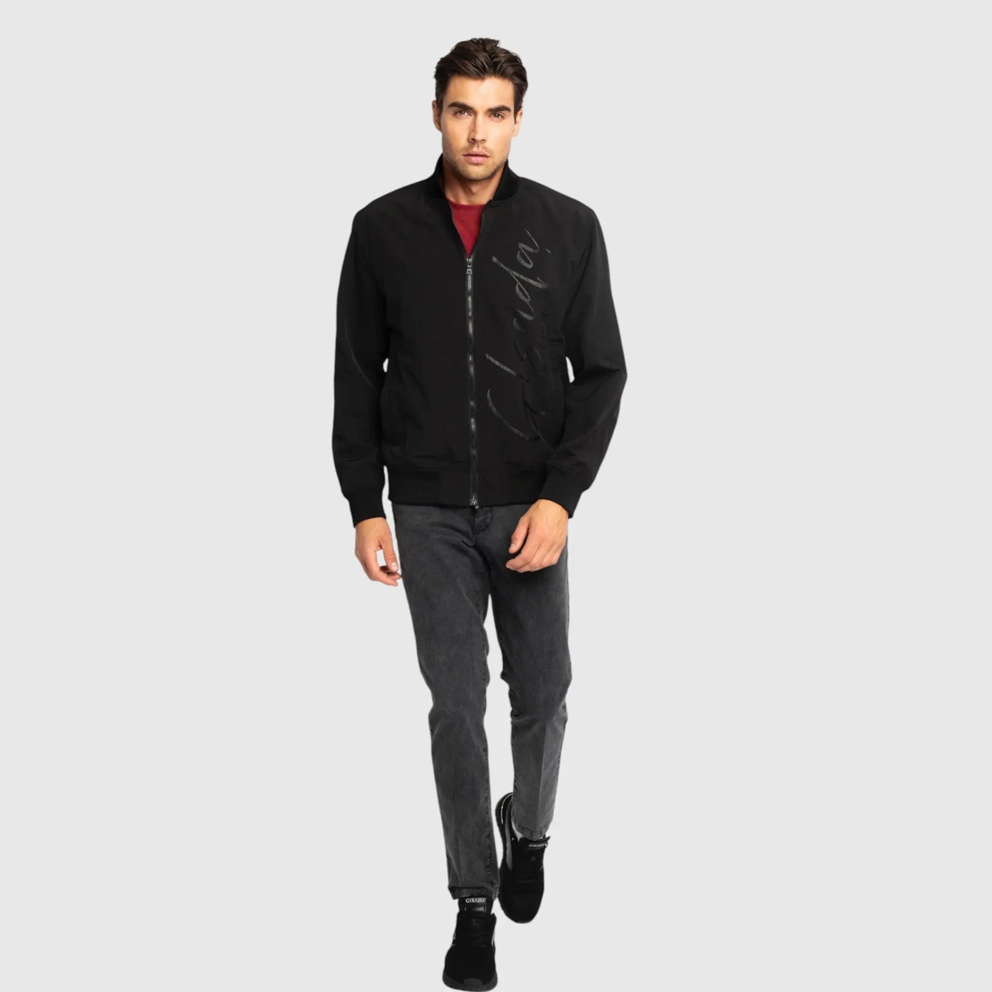 Regular Fit Bomber Jacket in Nylon with Cursive Print Gisada Jacket