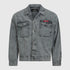Front view of Gisada regular fit snow grey denim jacket featuring mini label patch