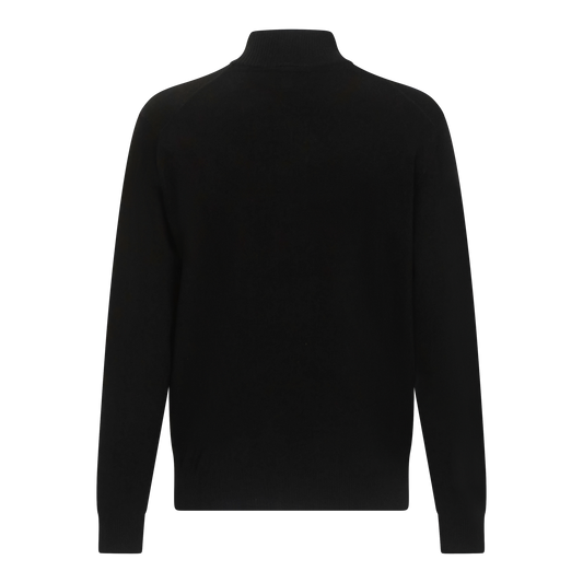 Back view of elegant black Gisada half-zip pullover