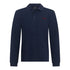 Front view of Gisada navy long sleeve polo shirt with red embroidered logo