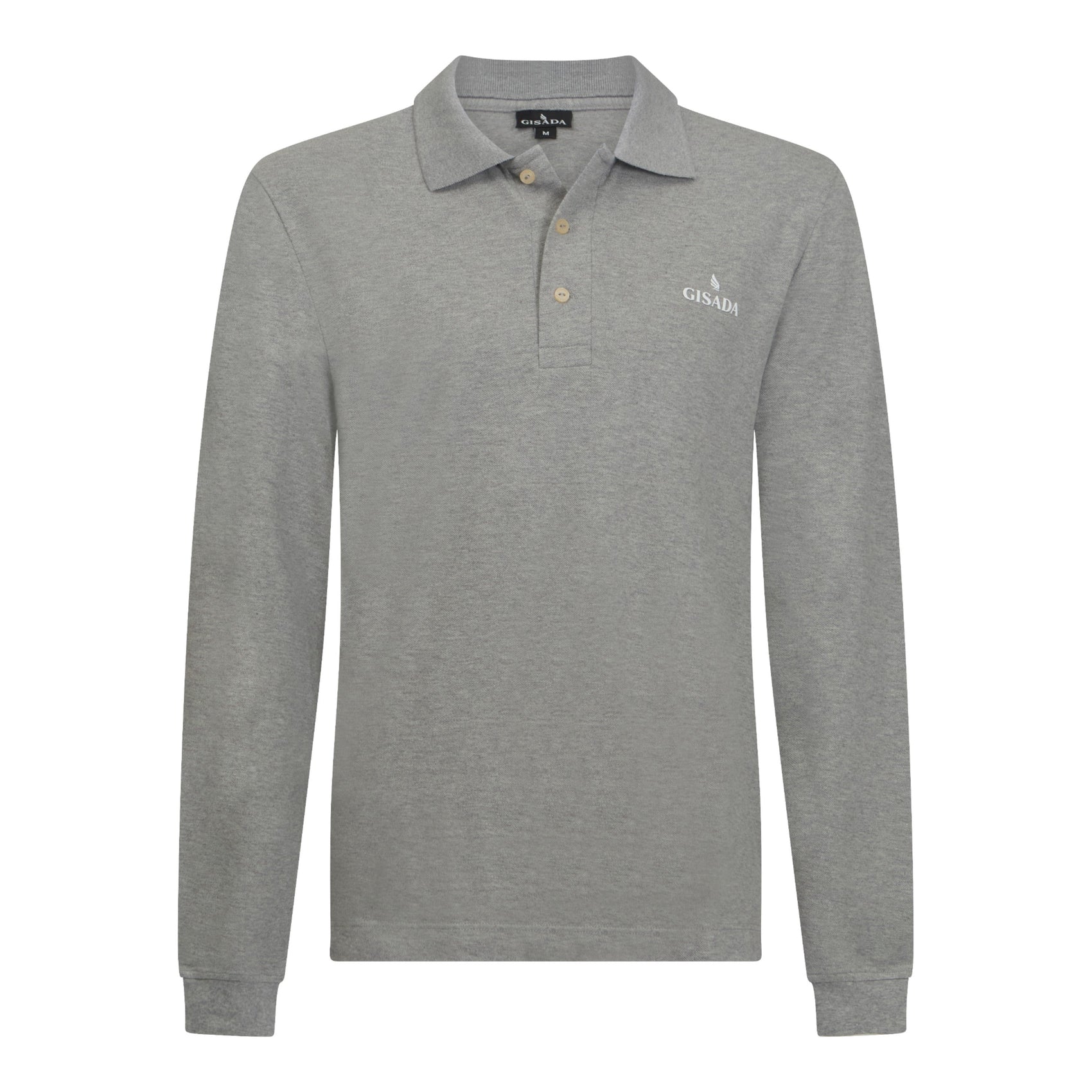 Heathered texture and rubber logo on grey Gisada polo