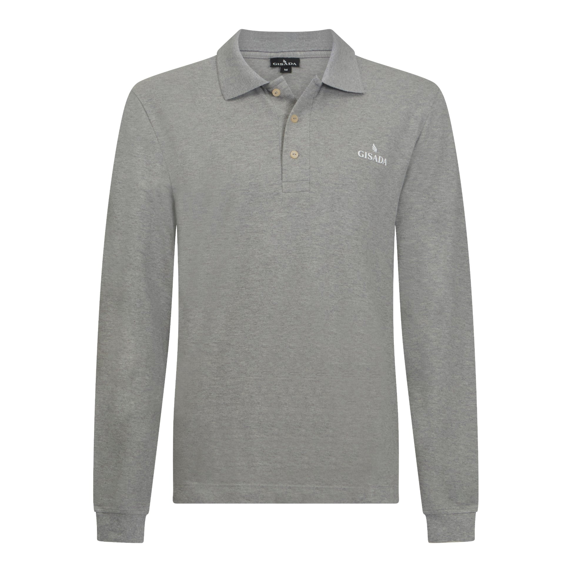 Heathered texture and rubber logo on grey Gisada polo