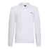Front view of white long sleeve Gisada polo shirt with red logo