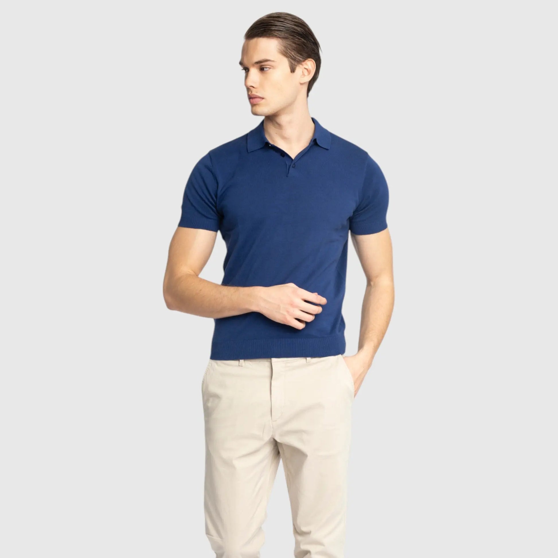 Regular Fit Premium Cotton Knit Polo with Patch Label Gisada Knitwear