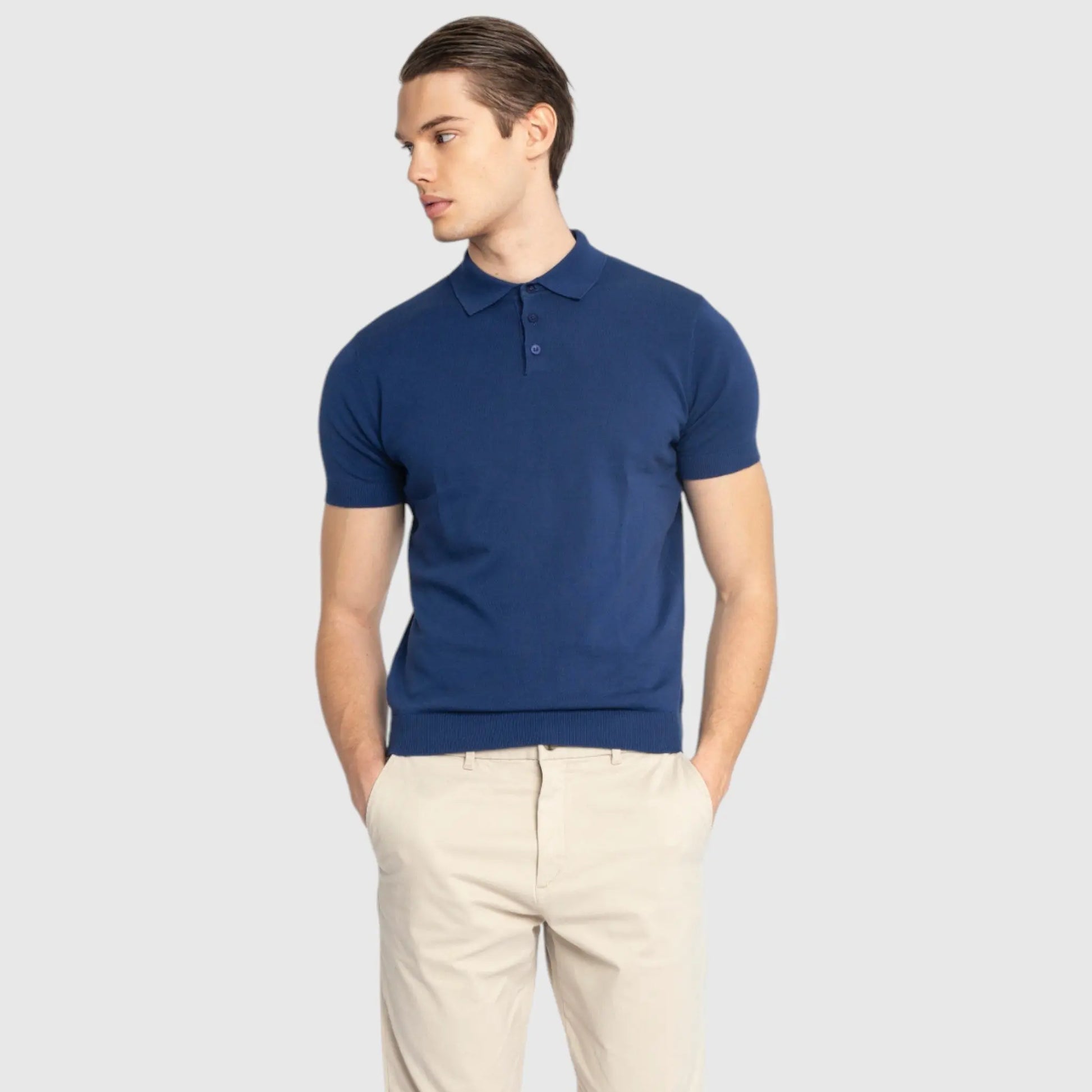 Regular Fit Premium Cotton Knit Polo with Patch Label Gisada Knitwear