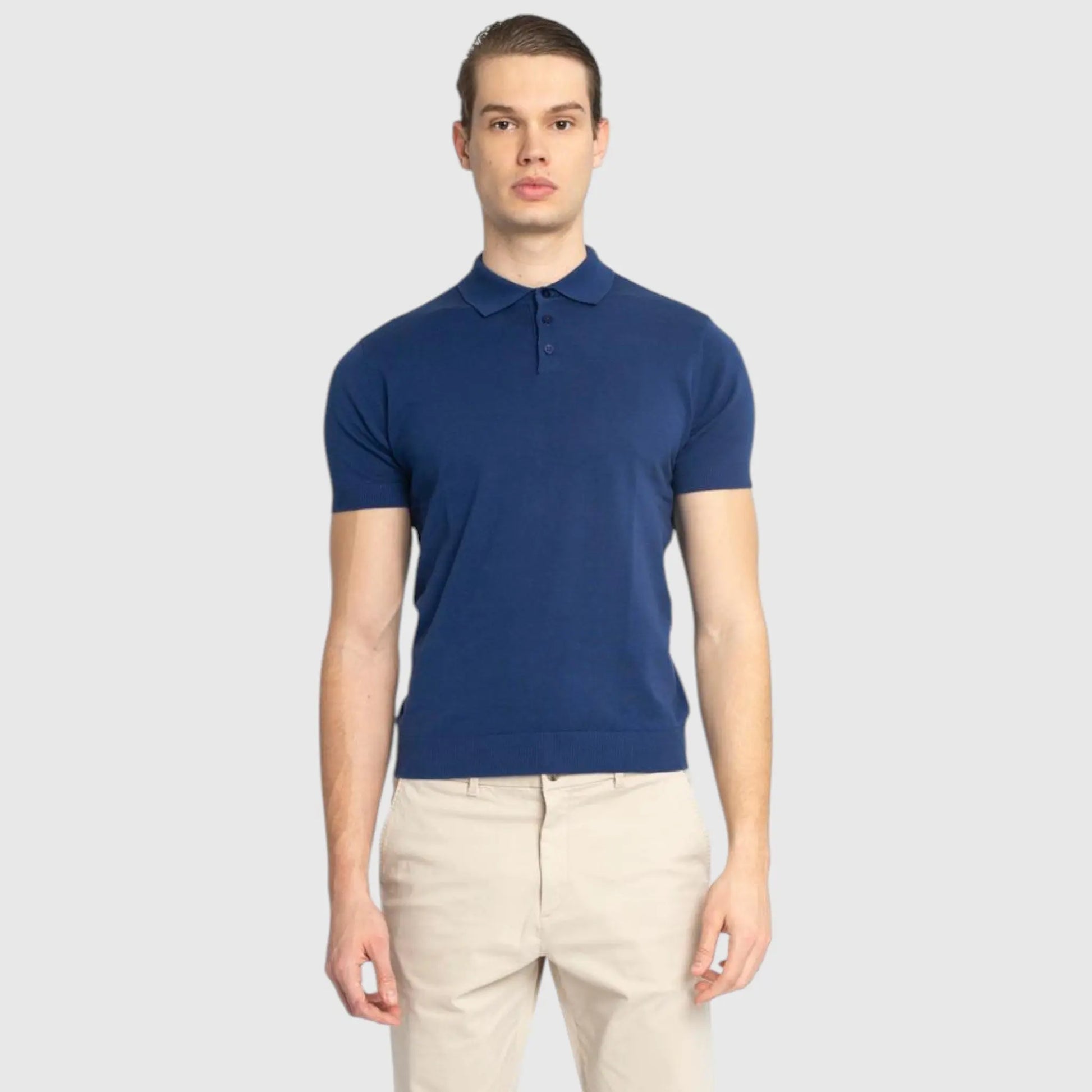 Regular Fit Premium Cotton Knit Polo with Patch Label Gisada Knitwear