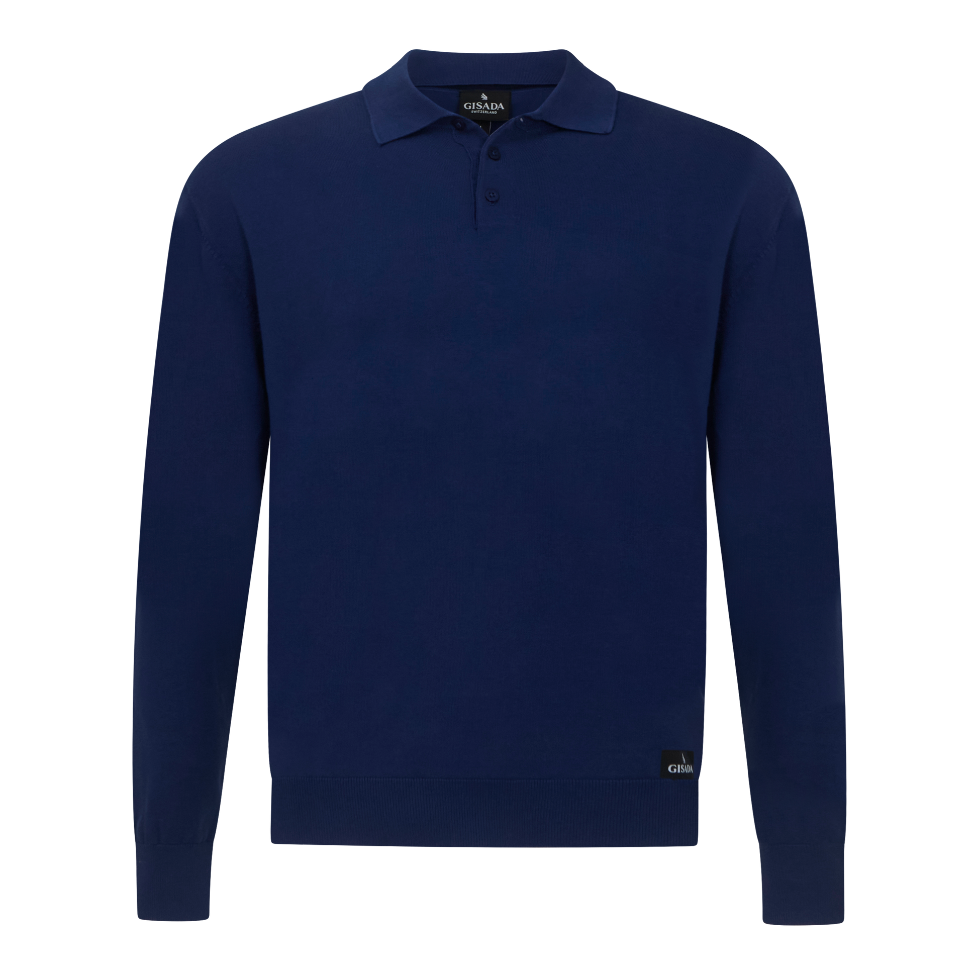 Regular Fit Premium Cotton Long Sleeve Knit Polo with Patch Label Gisada Knitwear