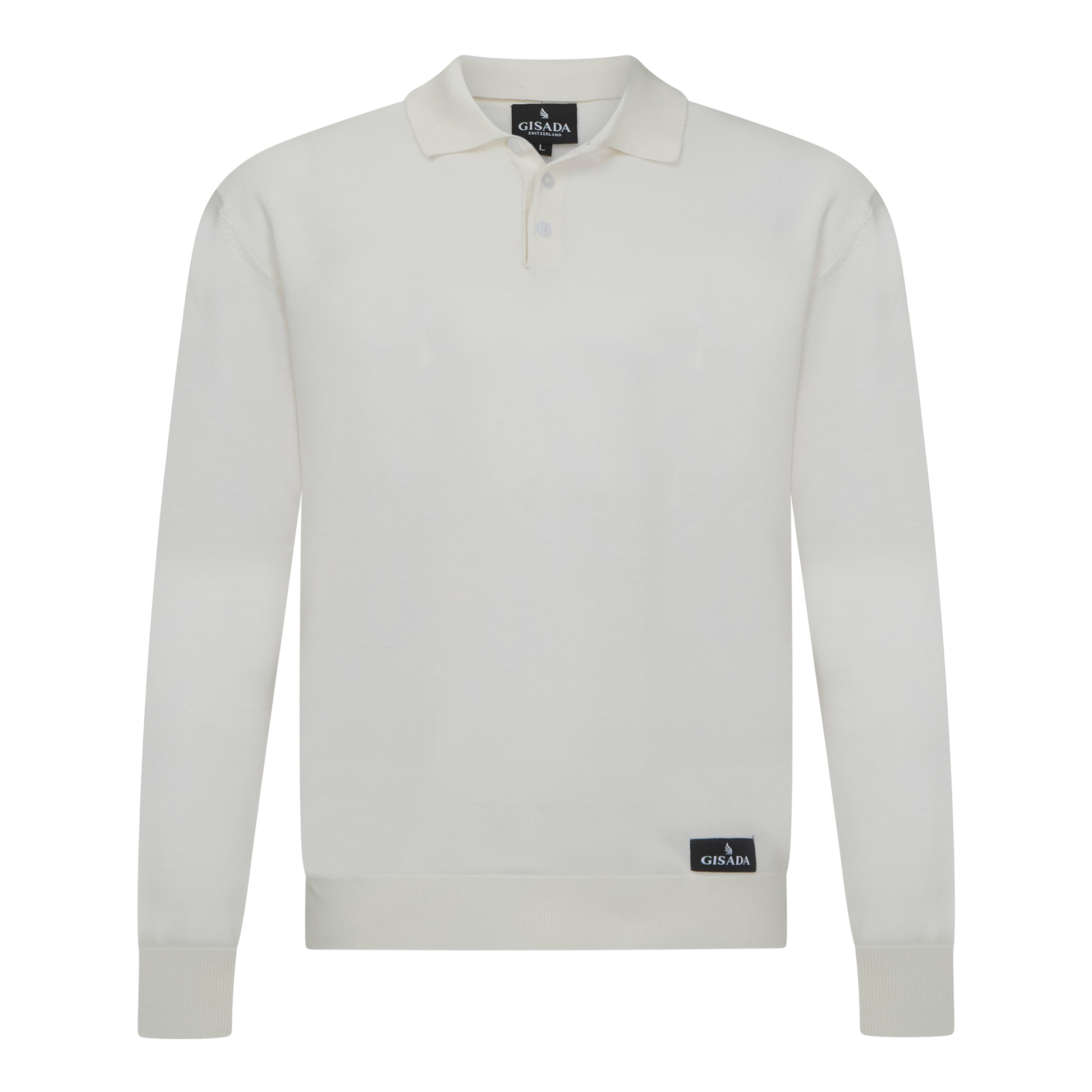 Regular Fit Premium Cotton Long Sleeve Knit Polo with Patch Label Gisada Knitwear