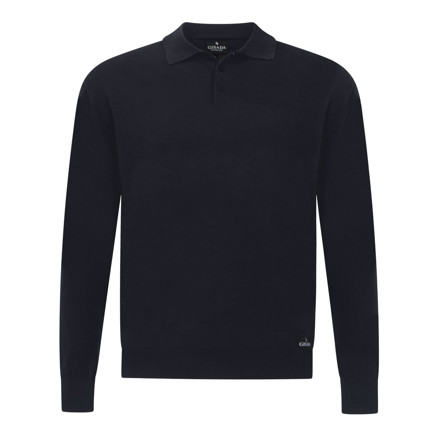 Navy long sleeve cotton polo shirt front view – Gisada Signature