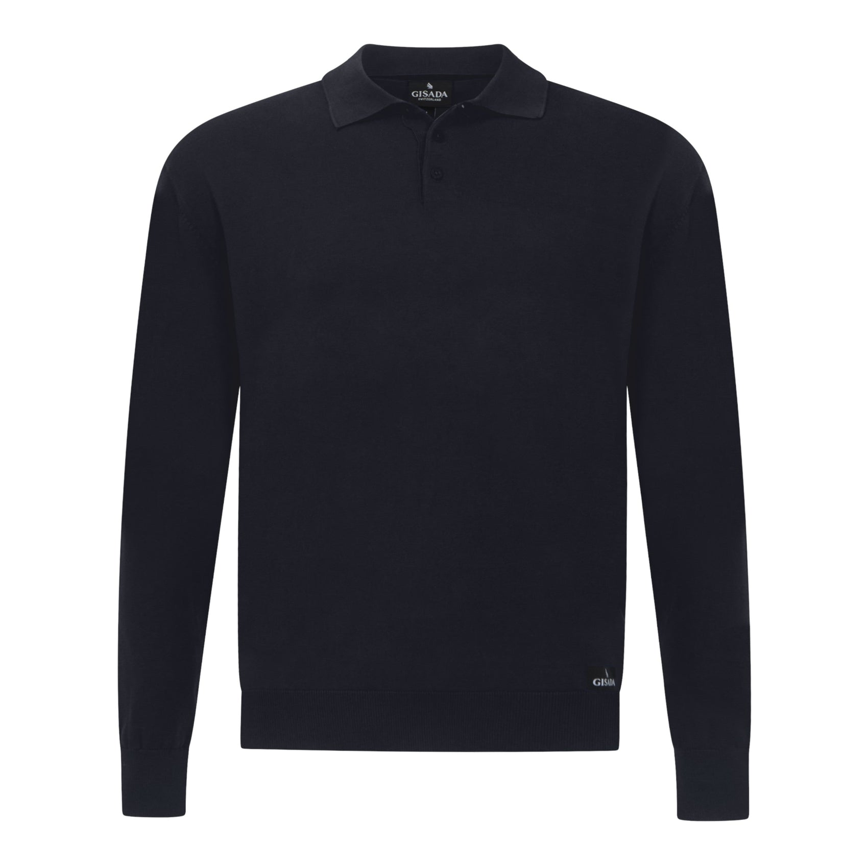 Navy long sleeve cotton polo shirt front view – Gisada Signature
