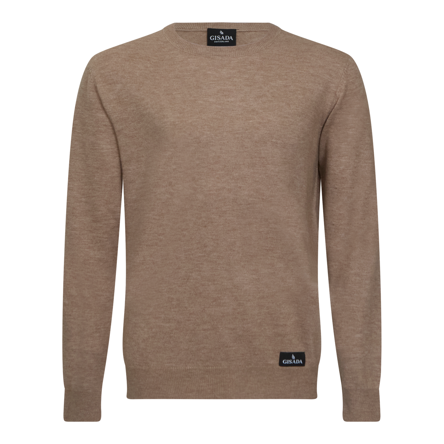 Long sleeve beige wool pullover with subtle logo tag