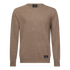 Long sleeve beige wool pullover with subtle logo tag