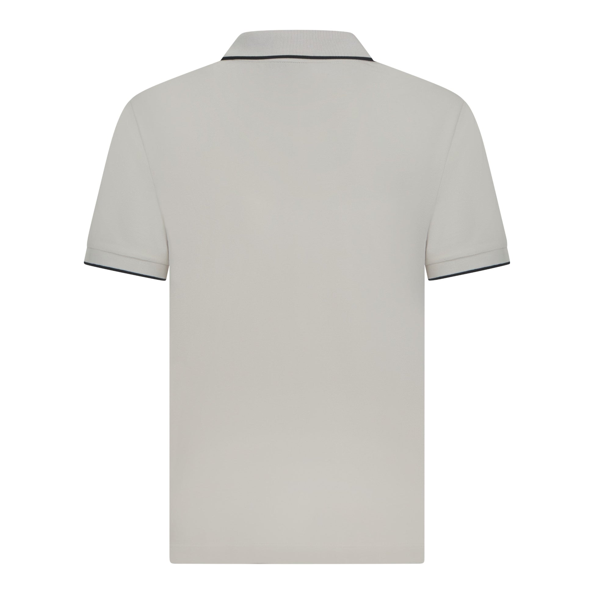 Back view of beige cotton piqué polo with elegant contrast trim