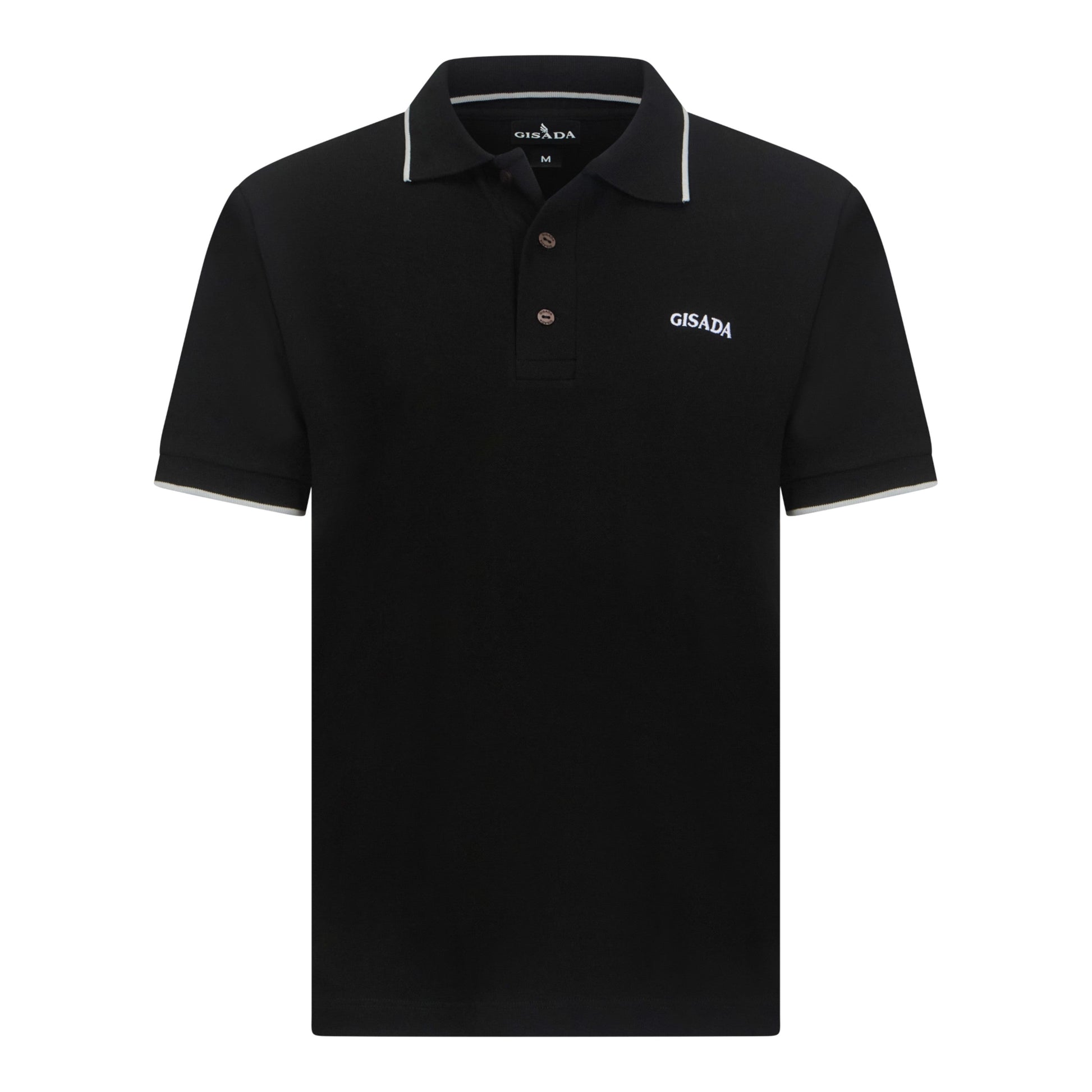 Designer short sleeve black polo by Gisada with embroidered logo