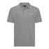 Front view of grey cotton piqué polo shirt with white trim and Gisada logo