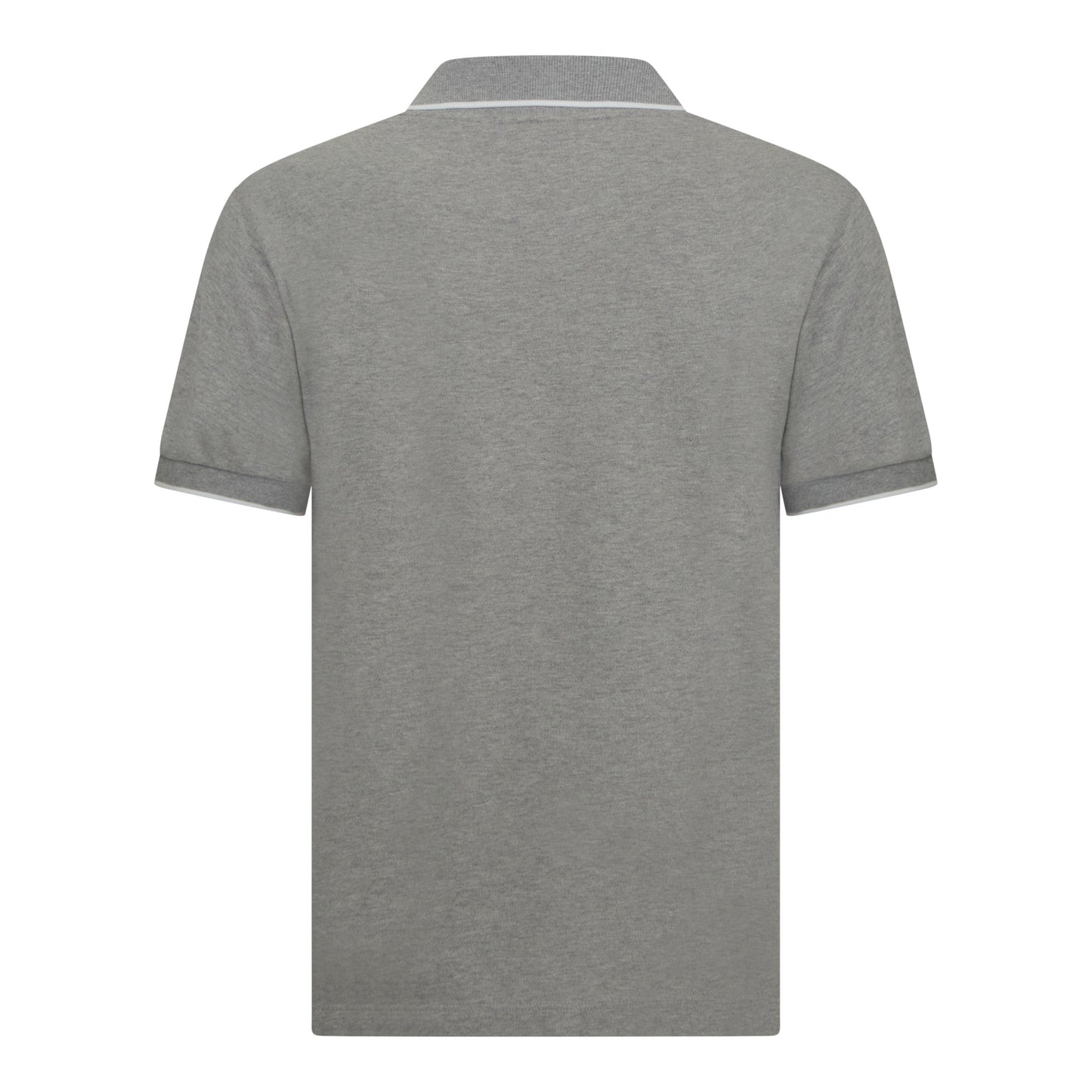 Back view of premium grey polo shirt with contrast white collar
