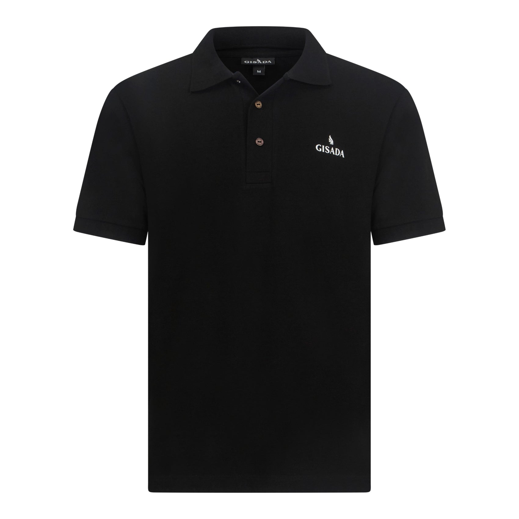 Black Gisada cotton polo shirt with rubber logo on front