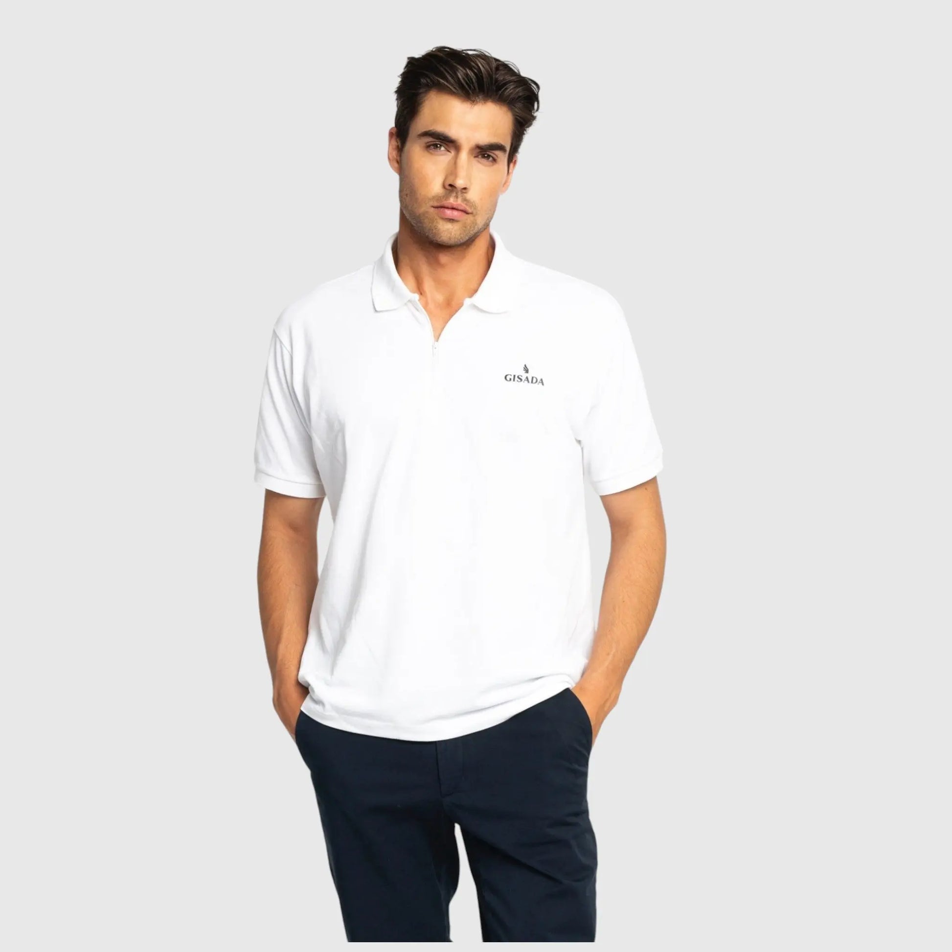 Regular Fit Short Sleeves Zip-Up Polo in Interlock Piquet with Gisada Rubber Logo Gisada Polo