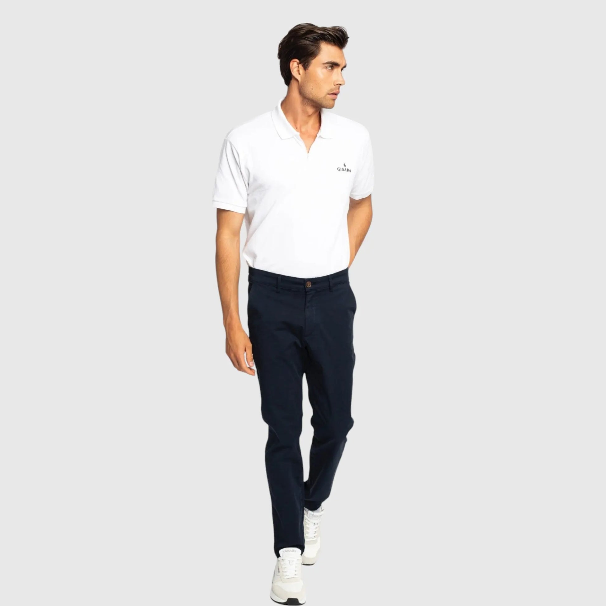Regular Fit Short Sleeves Zip-Up Polo in Interlock Piquet with Gisada Rubber Logo Gisada Polo