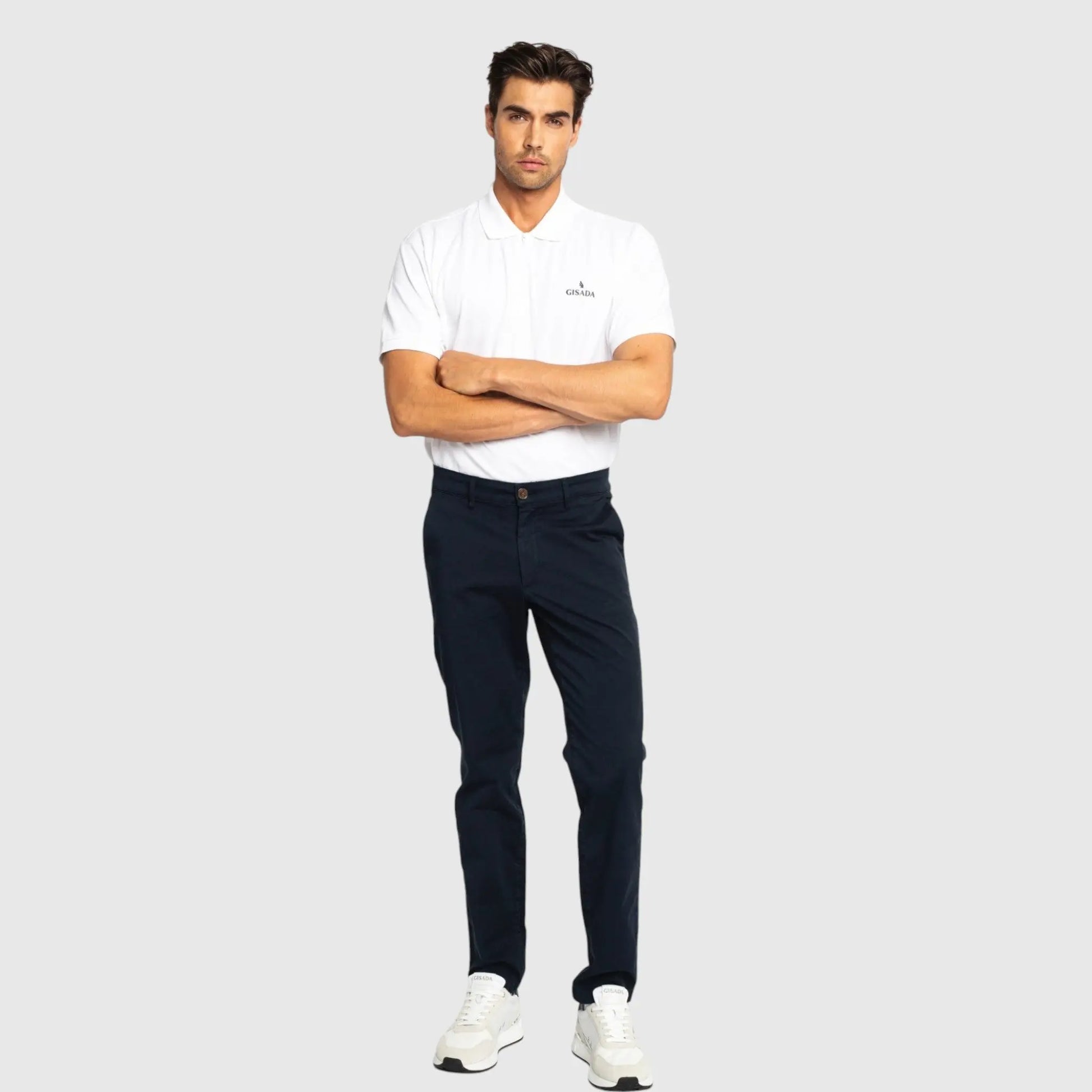 Regular Fit Short Sleeves Zip-Up Polo in Interlock Piquet with Gisada Rubber Logo Gisada Polo
