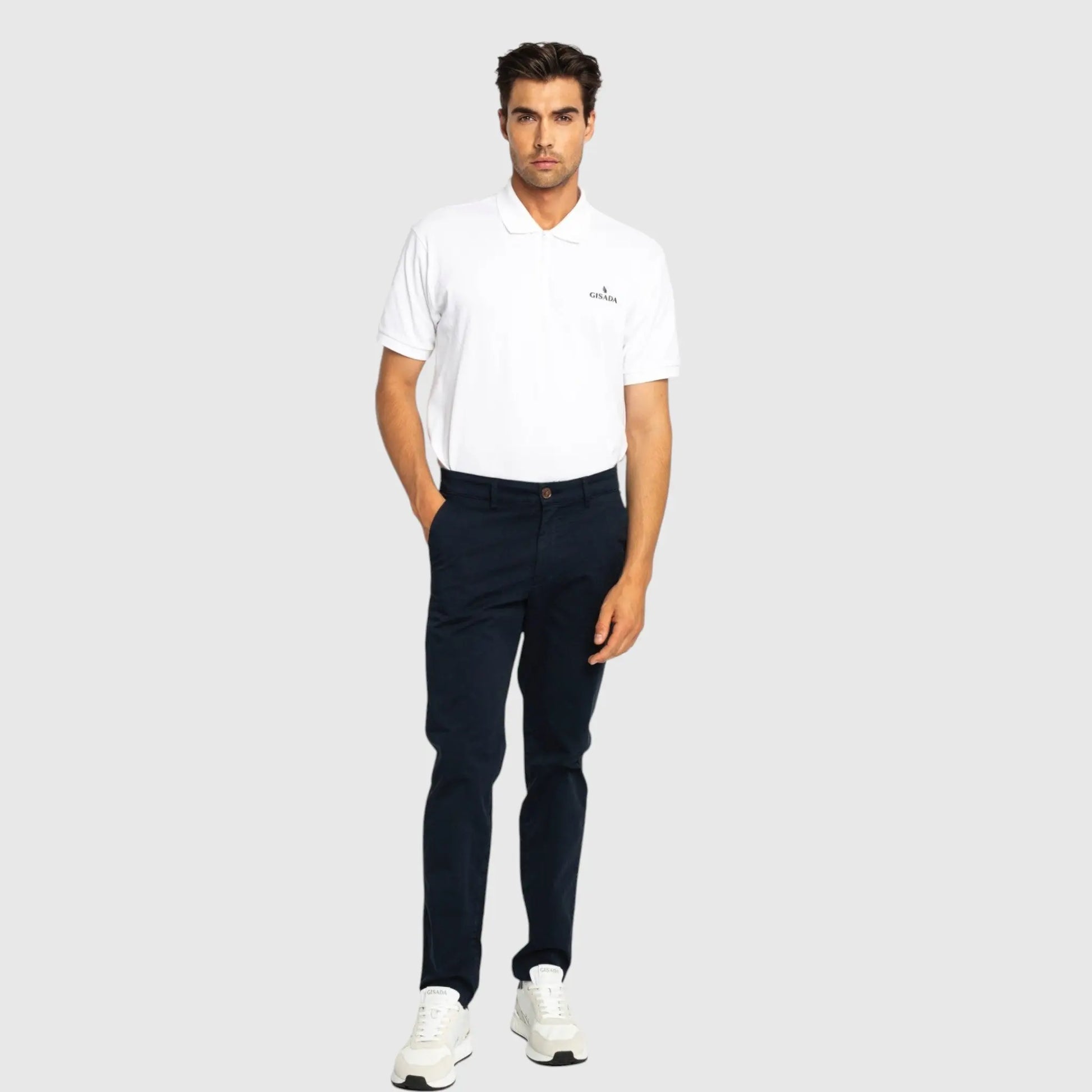 Regular Fit Short Sleeves Zip-Up Polo in Interlock Piquet with Gisada Rubber Logo Gisada Polo
