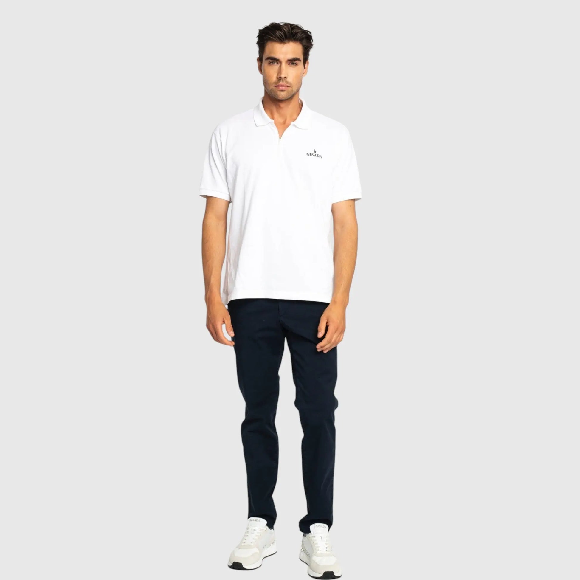 Regular Fit Short Sleeves Zip-Up Polo in Interlock Piquet with Gisada Rubber Logo Gisada Polo