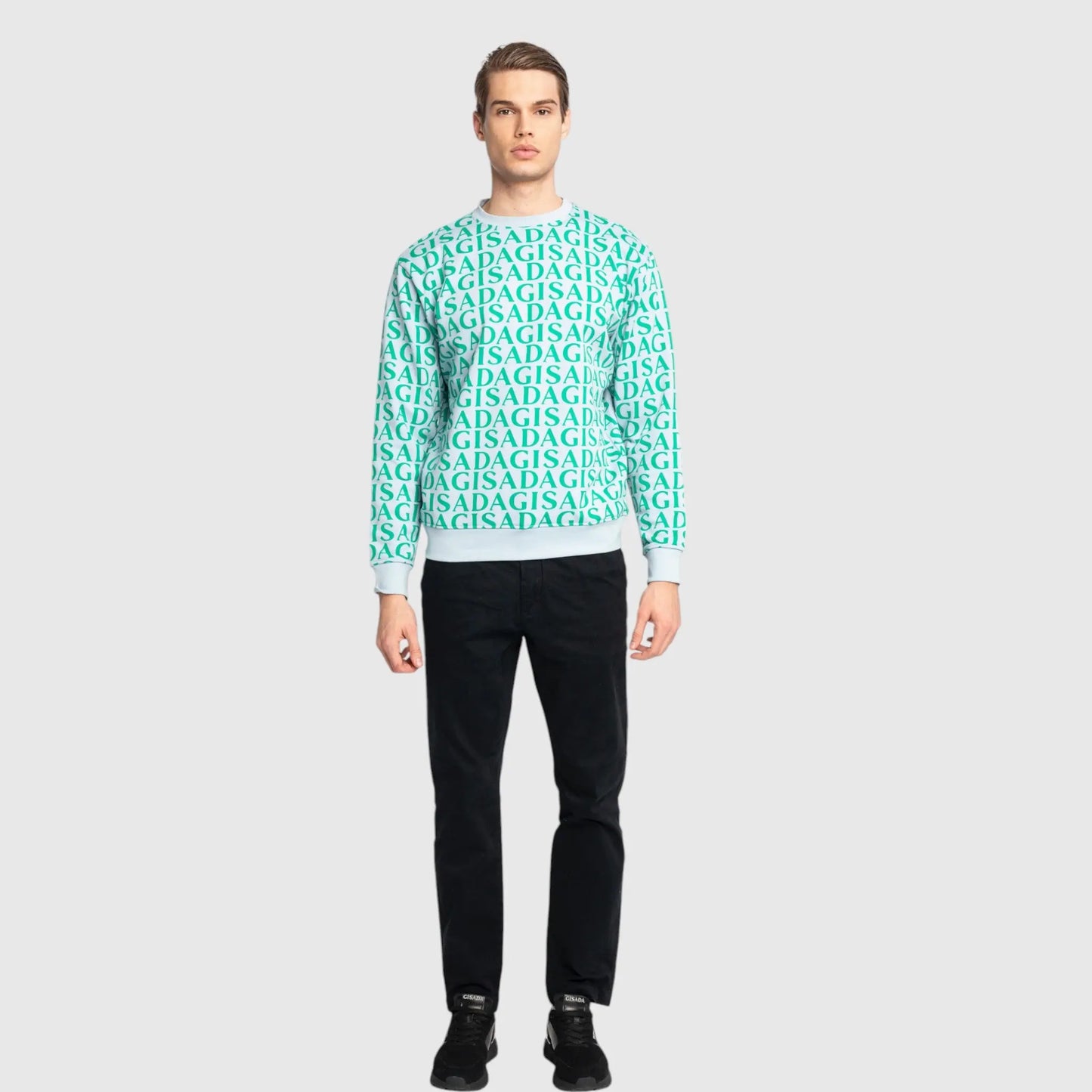 Regular Fit Sweatshirt in Midweight Cotton with Allover Print Gisada Sweatshirt