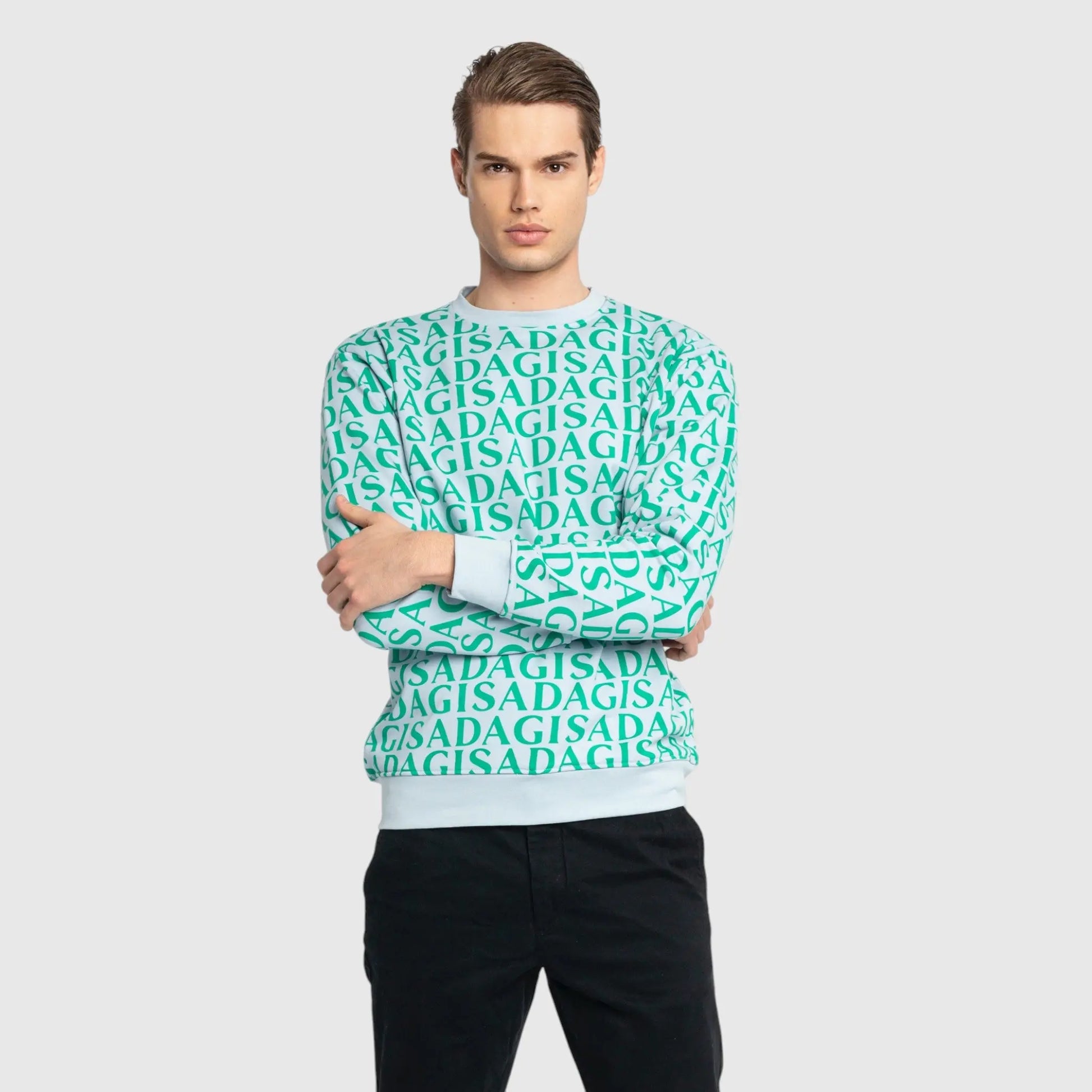 Regular Fit Sweatshirt in Midweight Cotton with Allover Print Gisada Sweatshirt