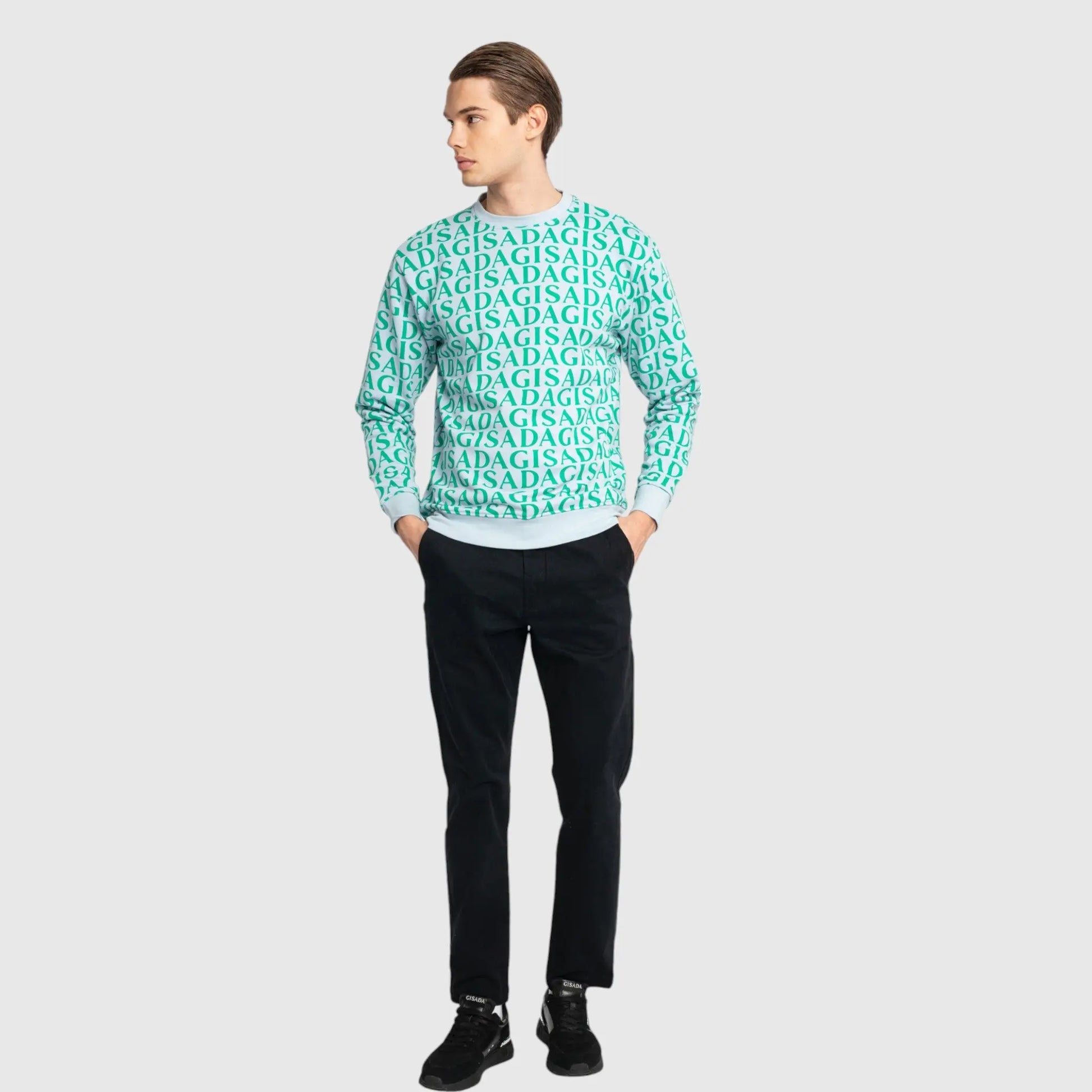 Regular Fit Sweatshirt in Midweight Cotton with Allover Print Gisada Sweatshirt