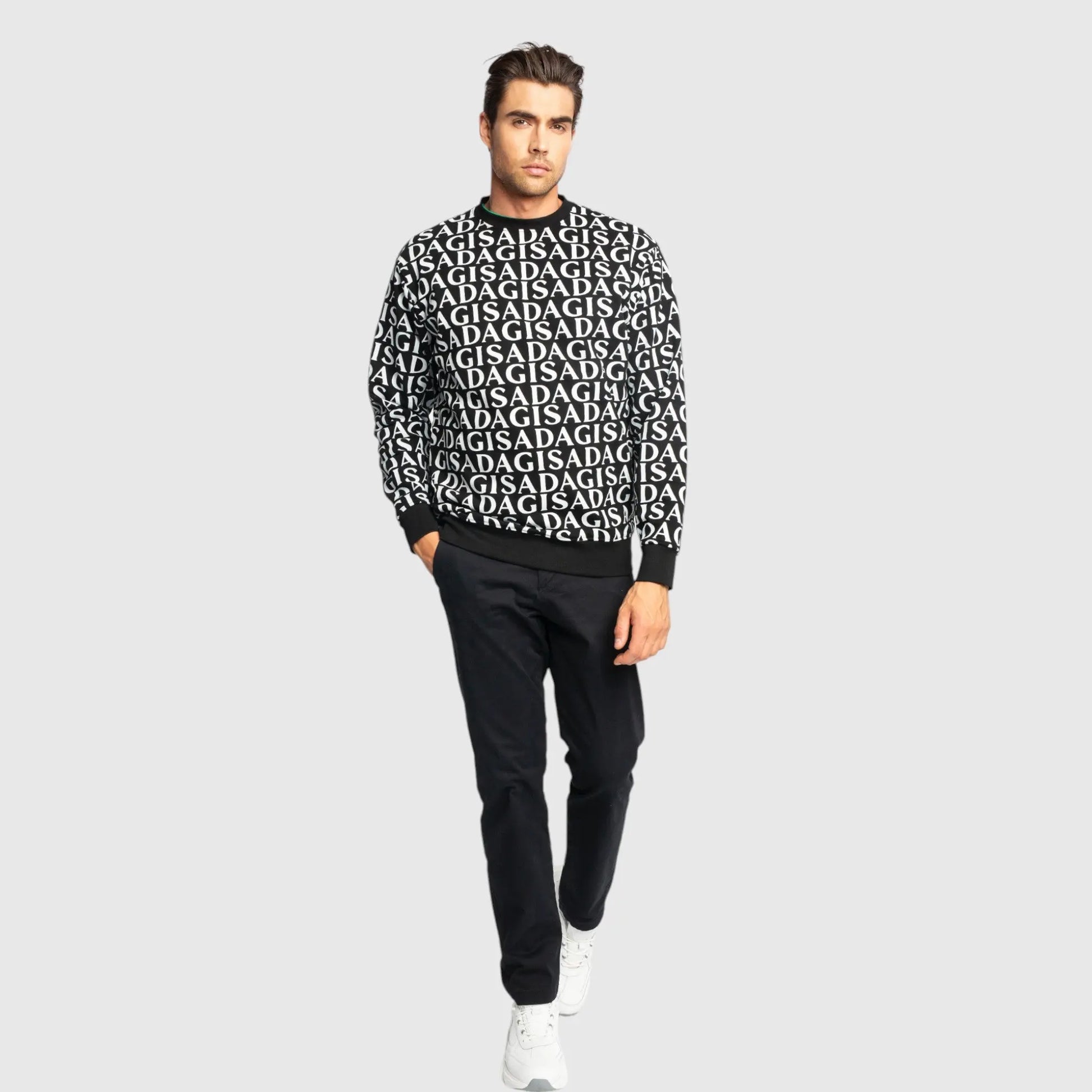 Regular Fit Sweatshirt in Midweight Cotton with Allover Print Gisada Sweatshirt