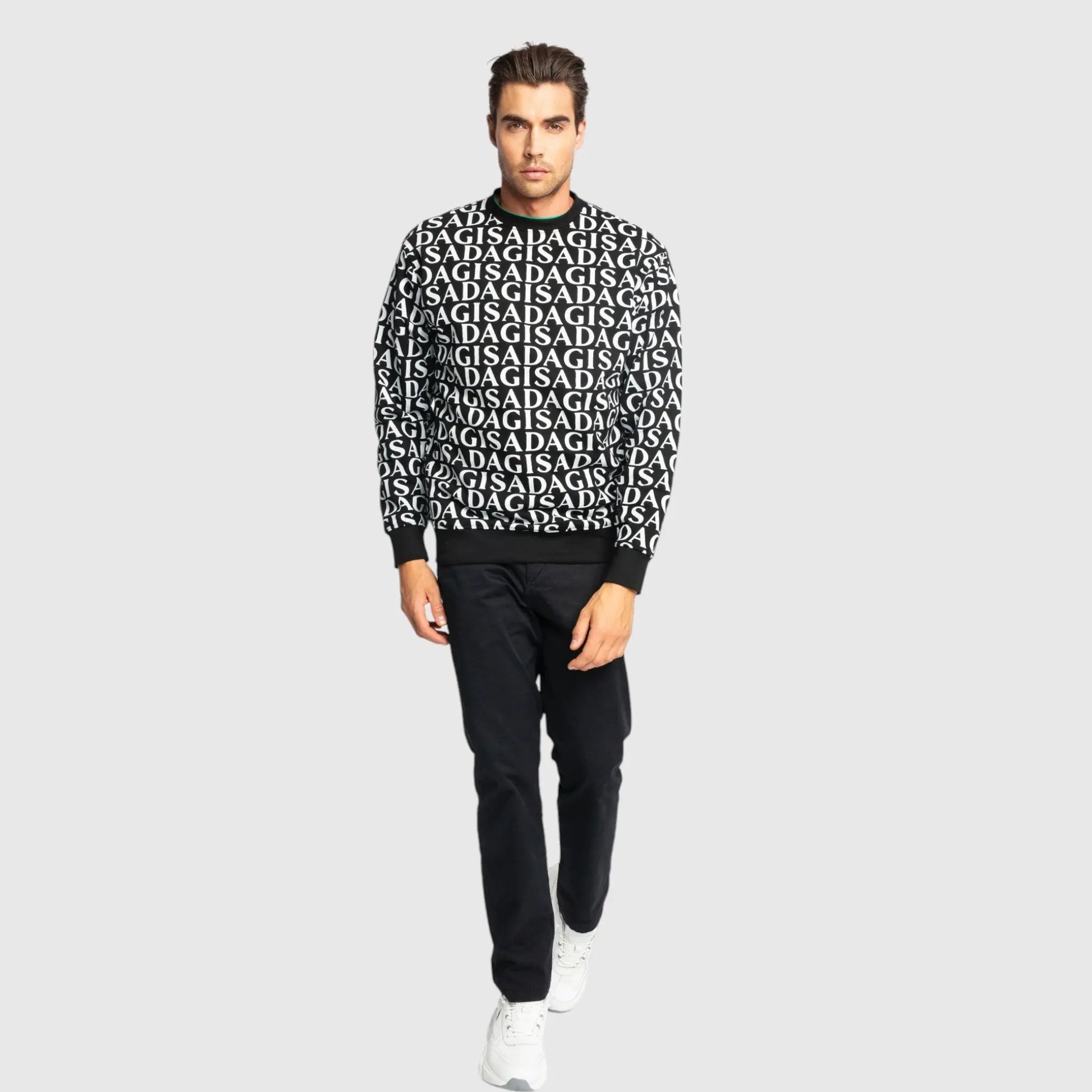 Regular Fit Sweatshirt in Midweight Cotton with Allover Print Gisada Sweatshirt
