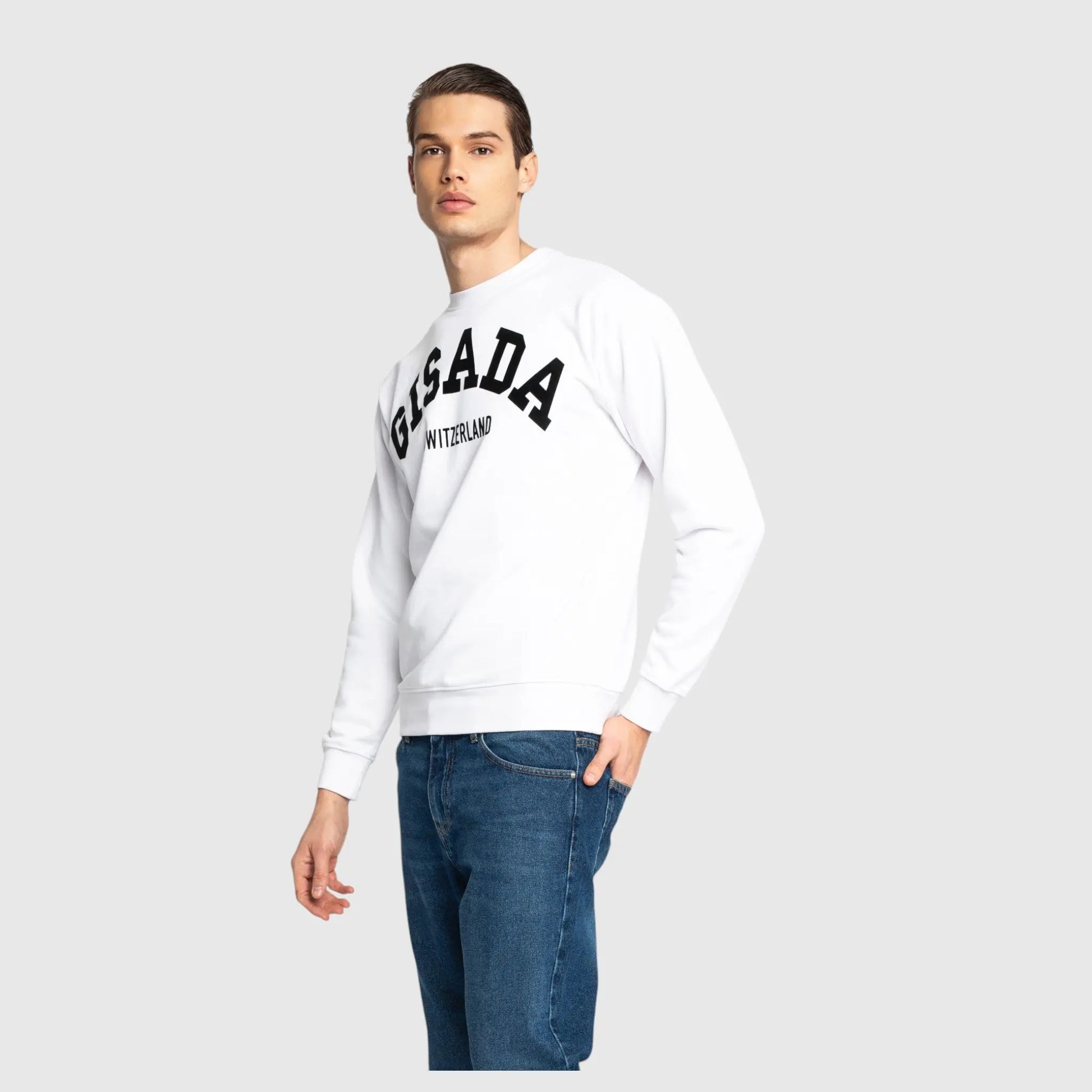 Regular Fit Sweatshirt in Midweight Cotton with Flock Print Gisada Sweatshirt