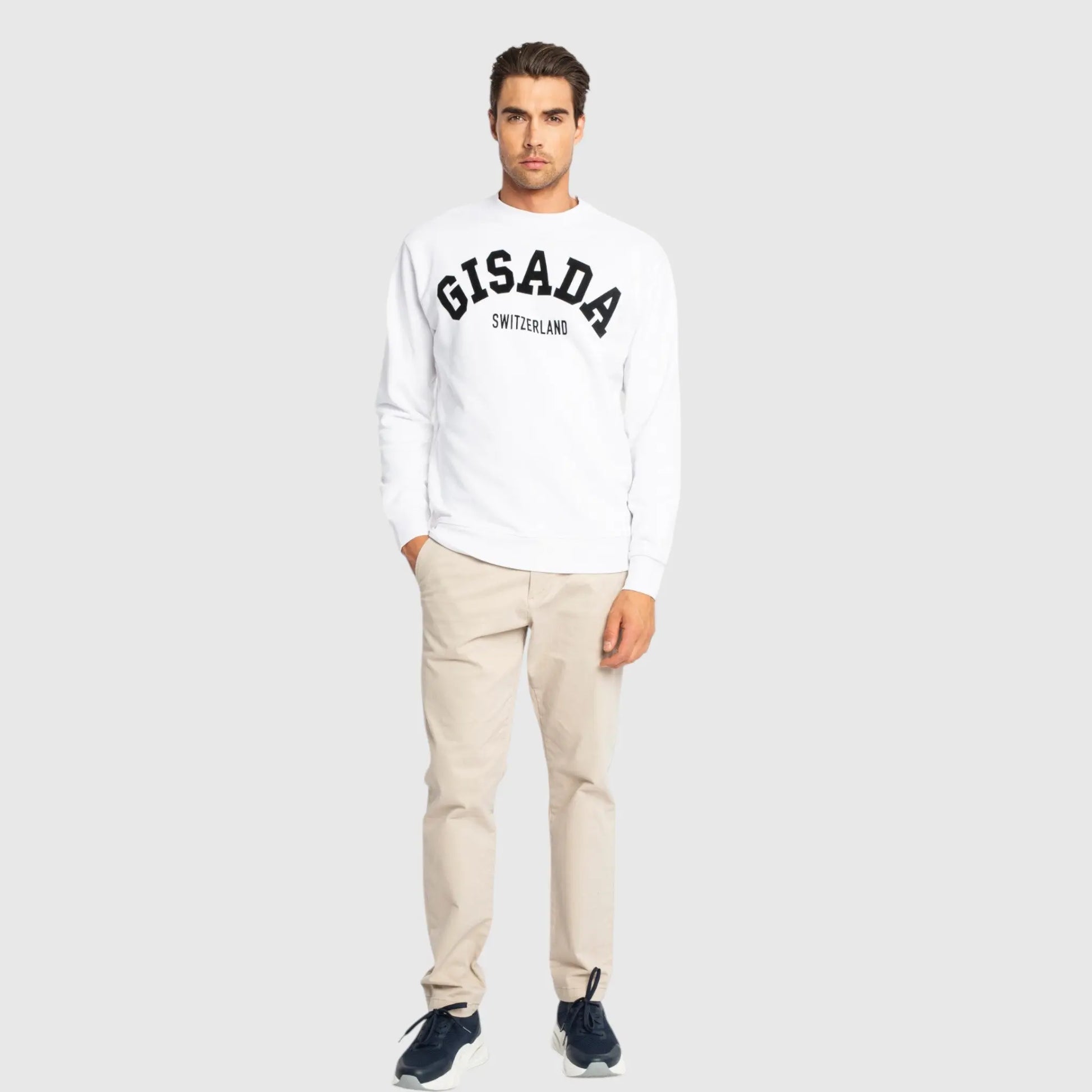 Regular Fit Sweatshirt in Midweight Cotton with Flock Print Gisada Sweatshirt