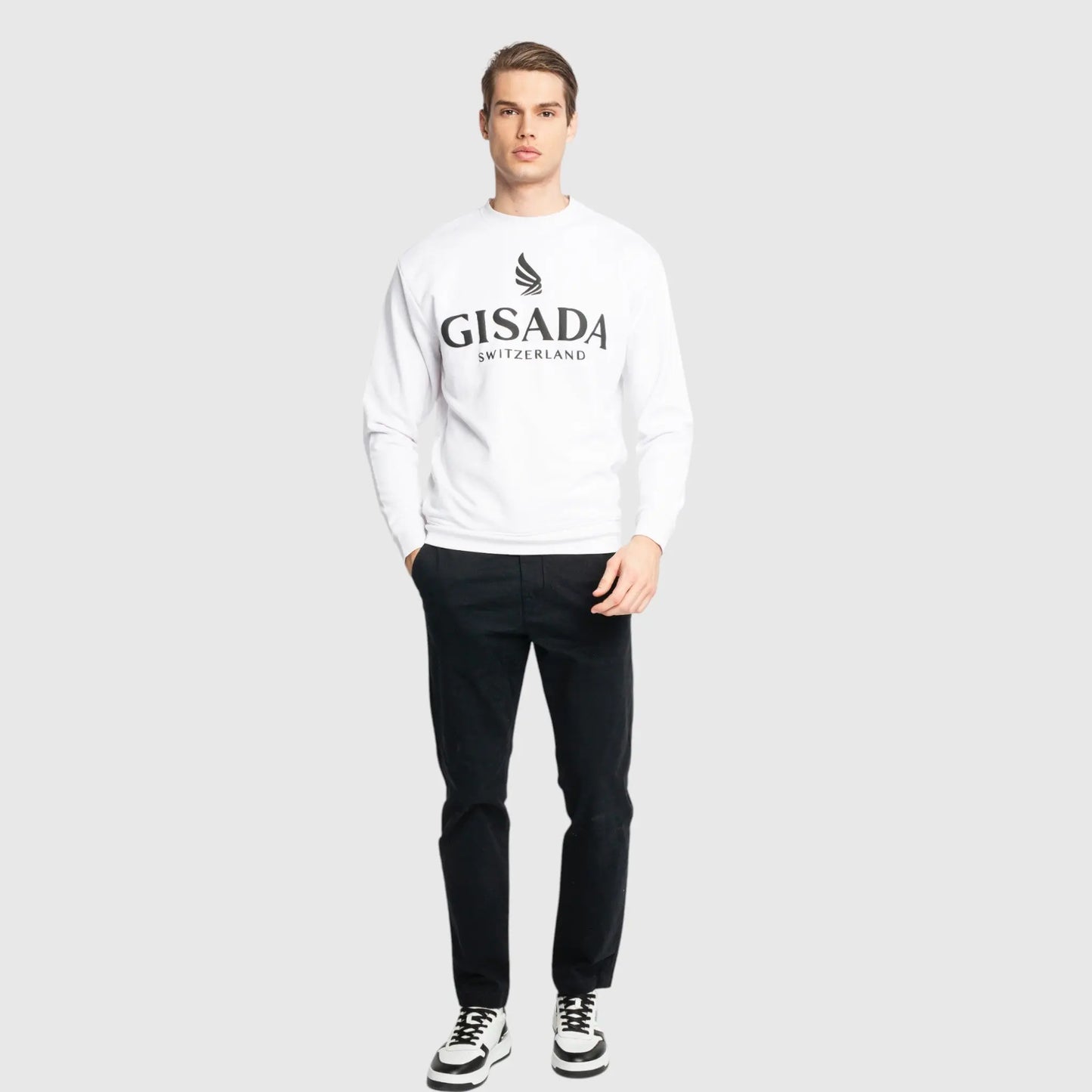 Regular Fit Sweatshirt in Midweight Cotton with Logo Puff Print Gisada Sweatshirt