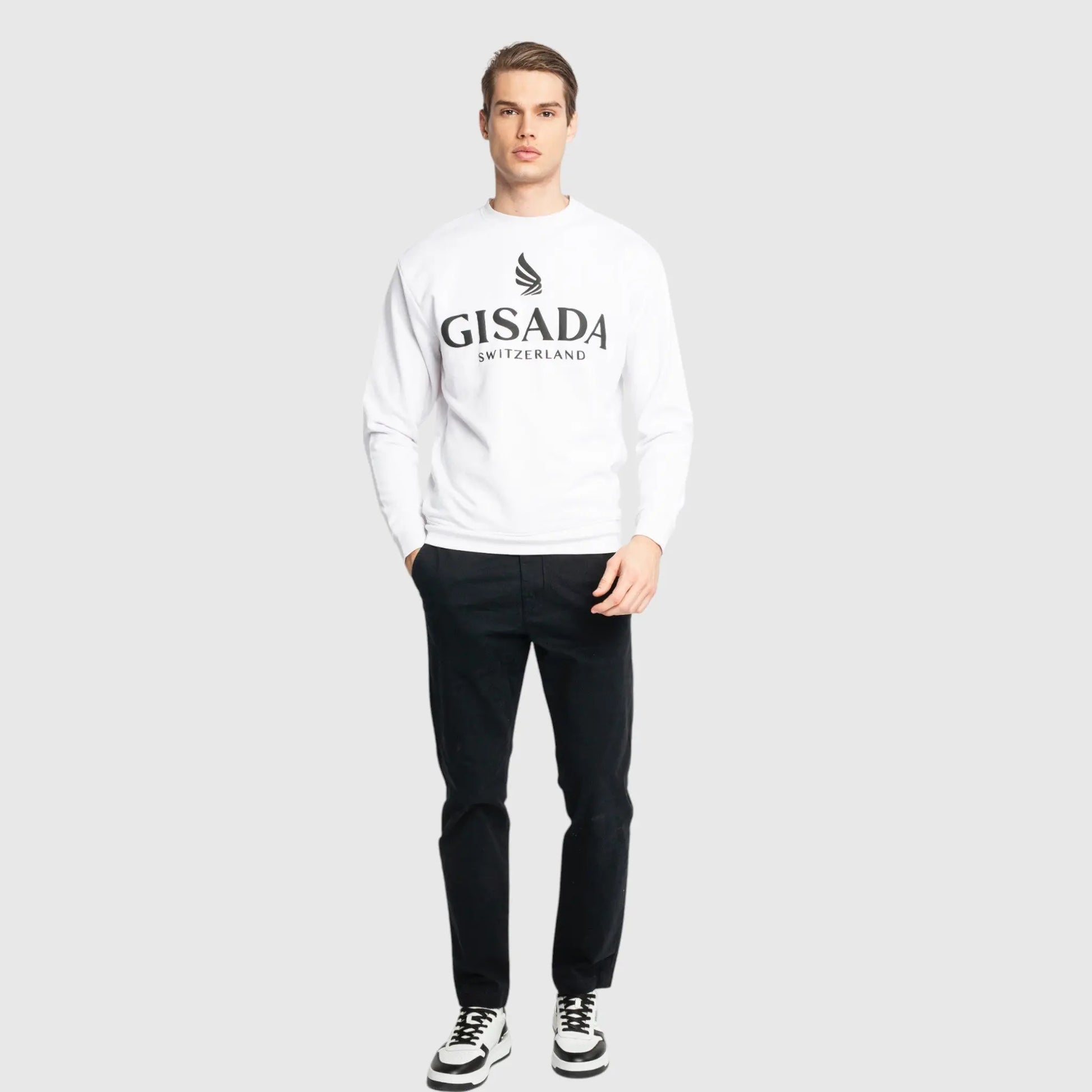 Regular Fit Sweatshirt in Midweight Cotton with Logo Puff Print Gisada Sweatshirt