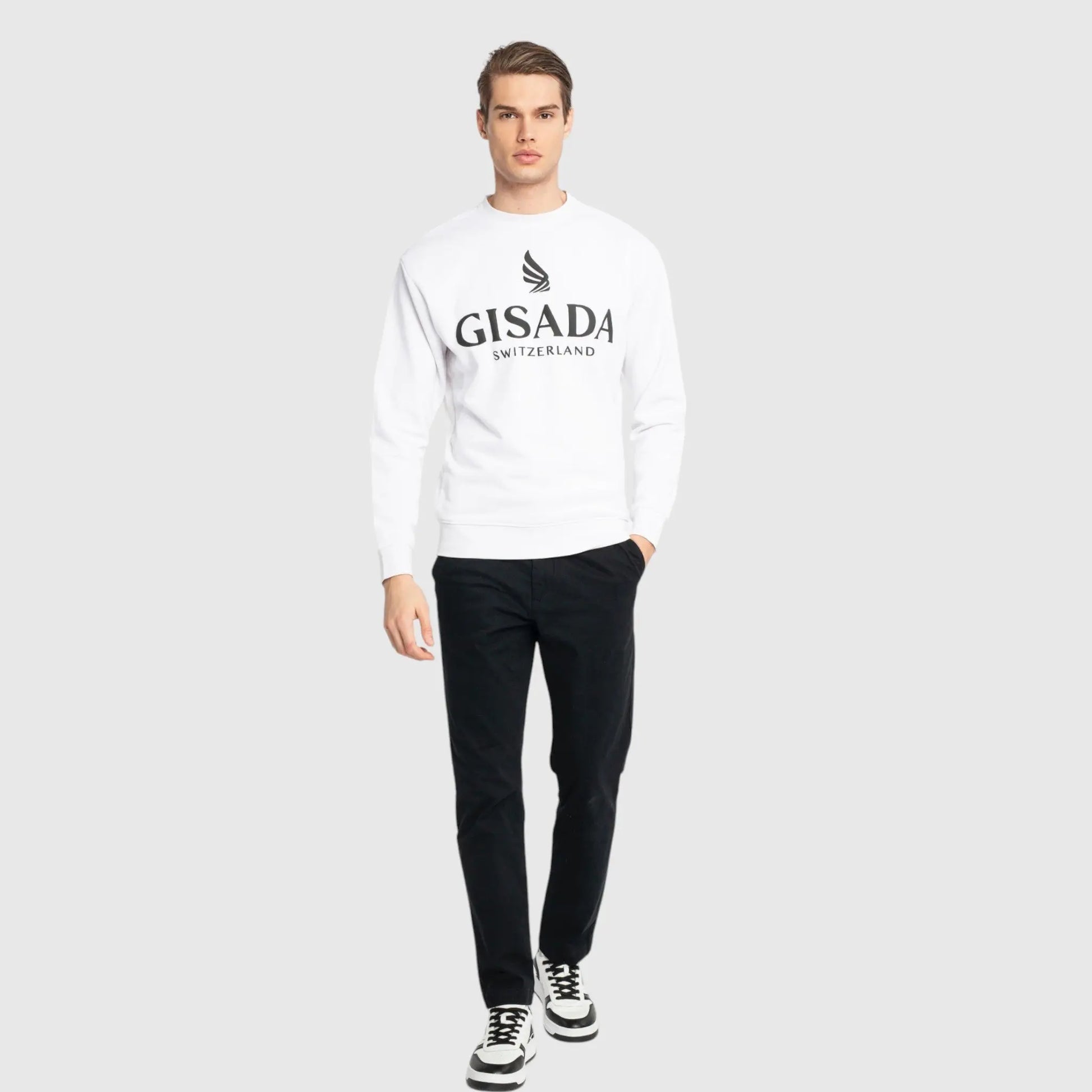 Regular Fit Sweatshirt in Midweight Cotton with Logo Puff Print Gisada Sweatshirt
