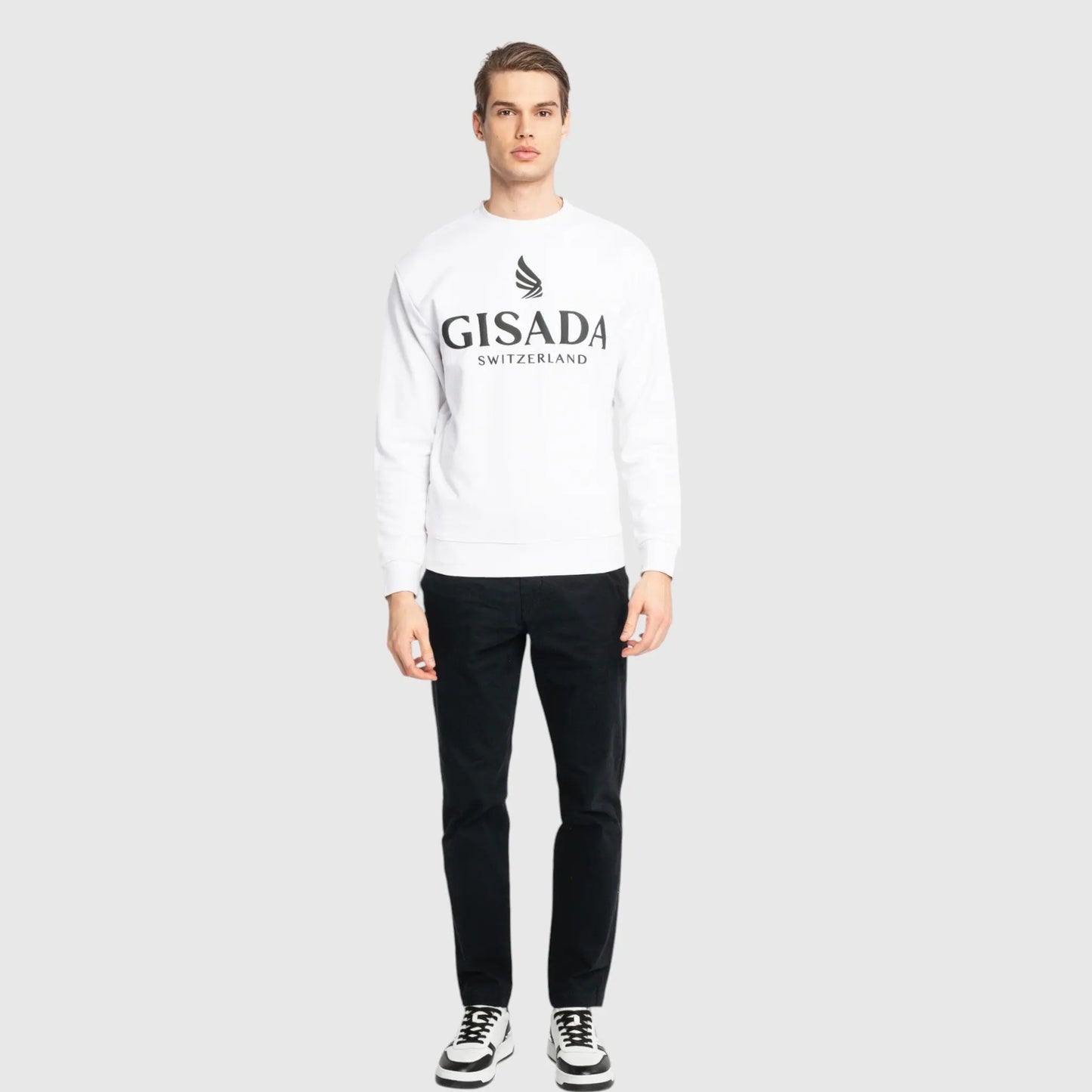 Regular Fit Sweatshirt in Midweight Cotton with Logo Puff Print Gisada Sweatshirt