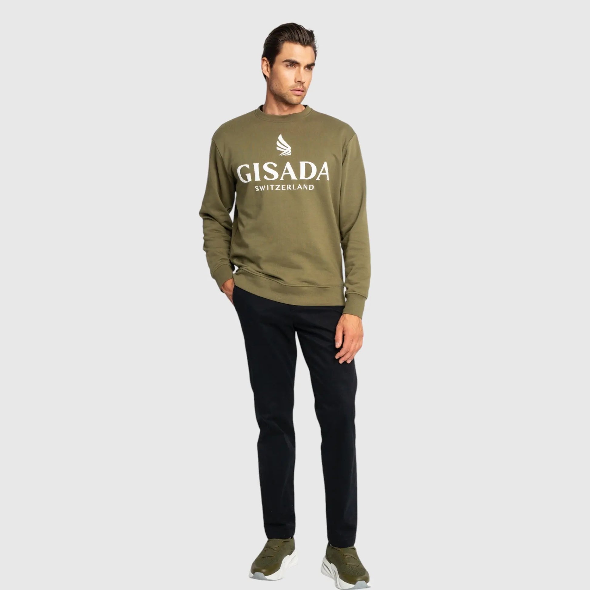 Regular Fit Sweatshirt in Midweight Cotton with Logo Puff Print Gisada Sweatshirt