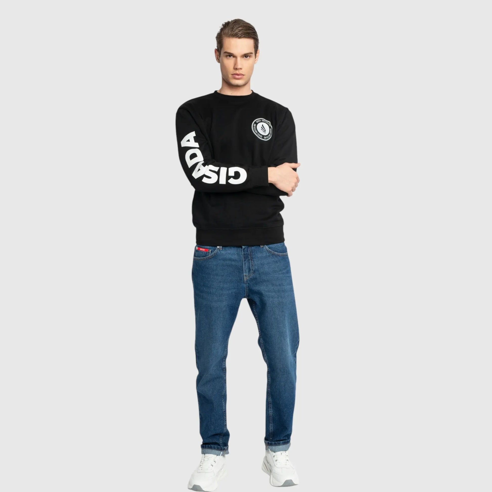 Regular Fit Sweatshirt in Midweight Cotton with Silicon Print Gisada Sweatshirt