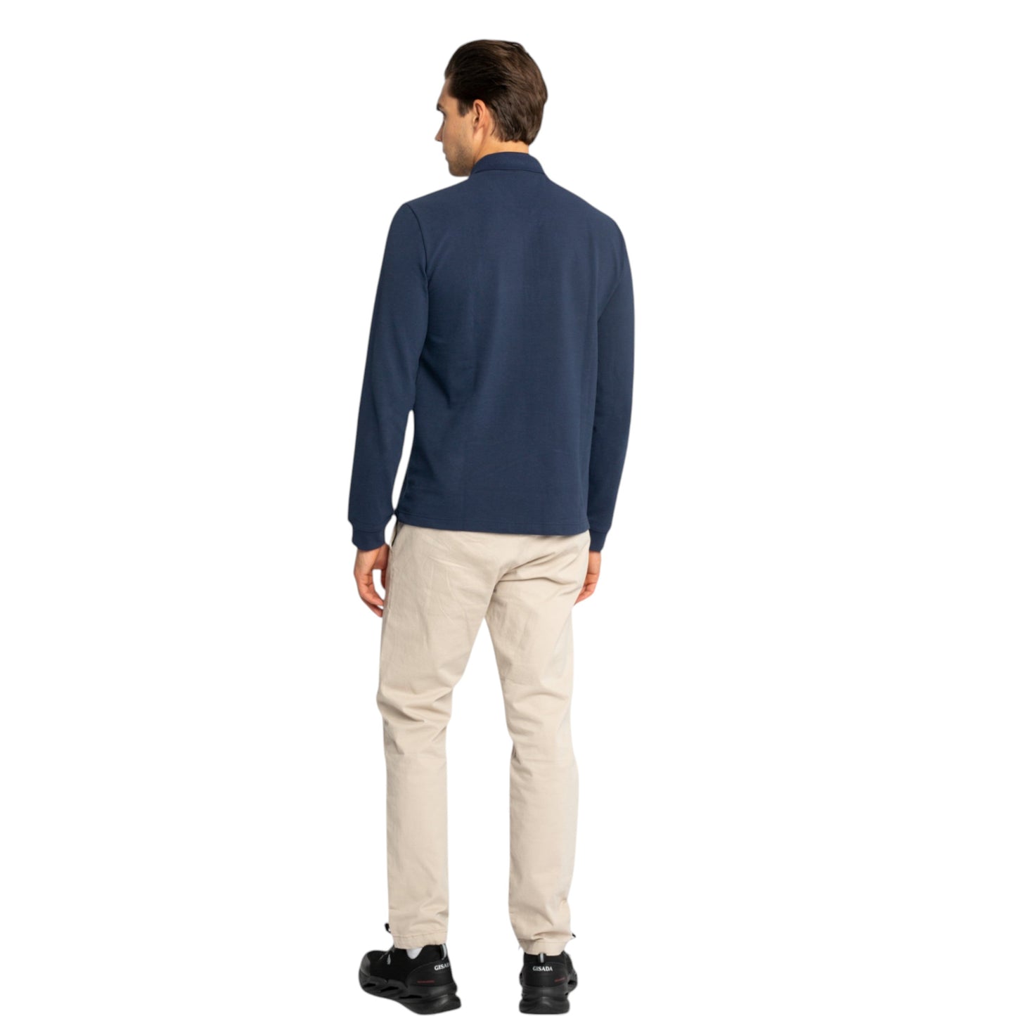 Regular Fit Zip-Up Polo in Luxe Interlock Piquet with Rubber Gisada Logo Gisada Polo
