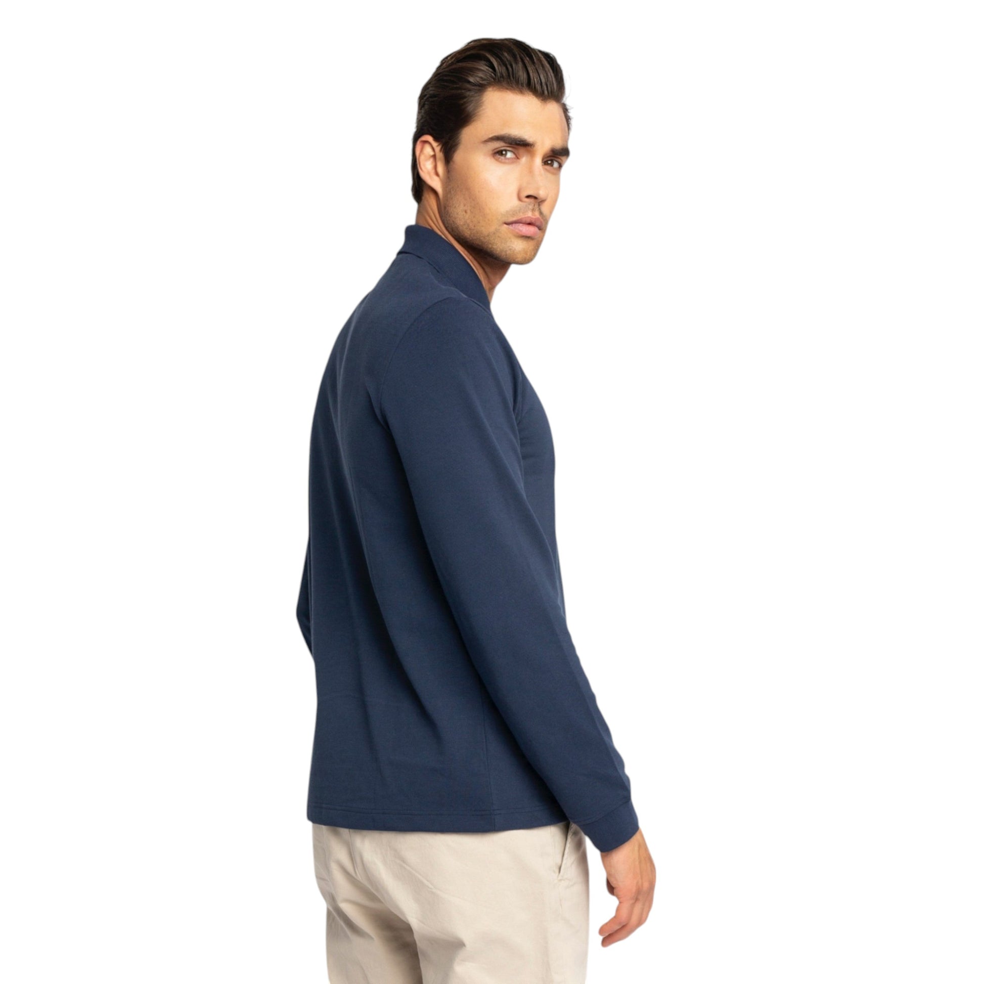 Regular Fit Zip-Up Polo in Luxe Interlock Piquet with Rubber Gisada Logo Gisada Polo
