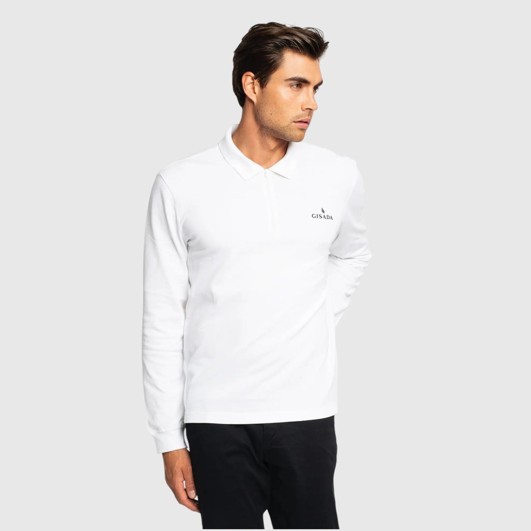 Regular Fit Zip-Up Polo in Luxe Interlock Piquet with Rubber Gisada Logo Gisada Polo