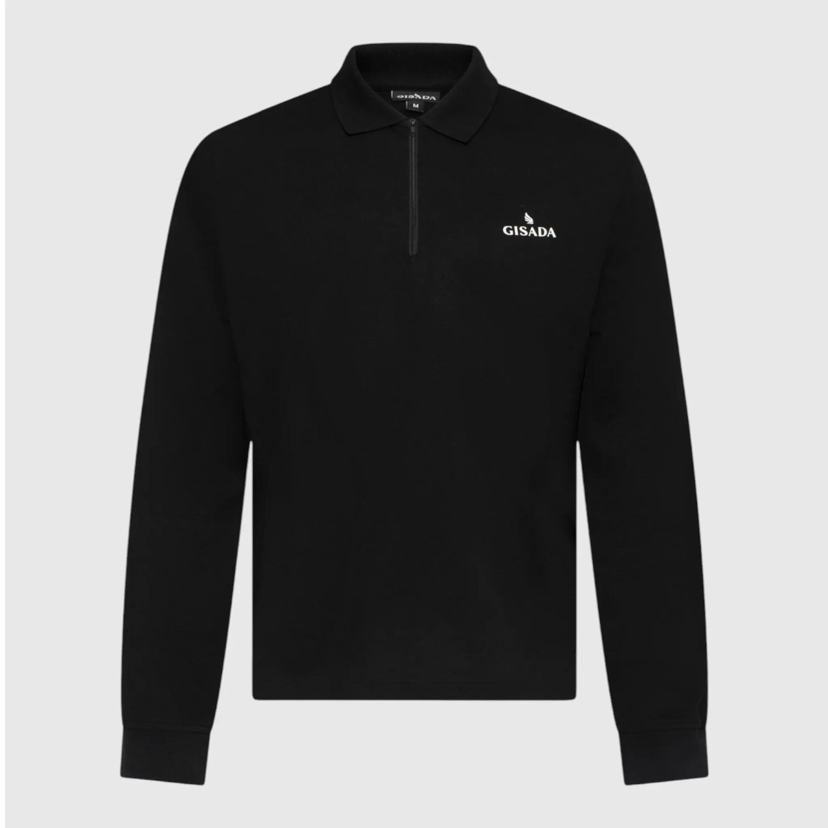 Regular Fit Zip-Up Polo in Luxe Interlock Piquet with Rubber Gisada Logo Gisada Polo