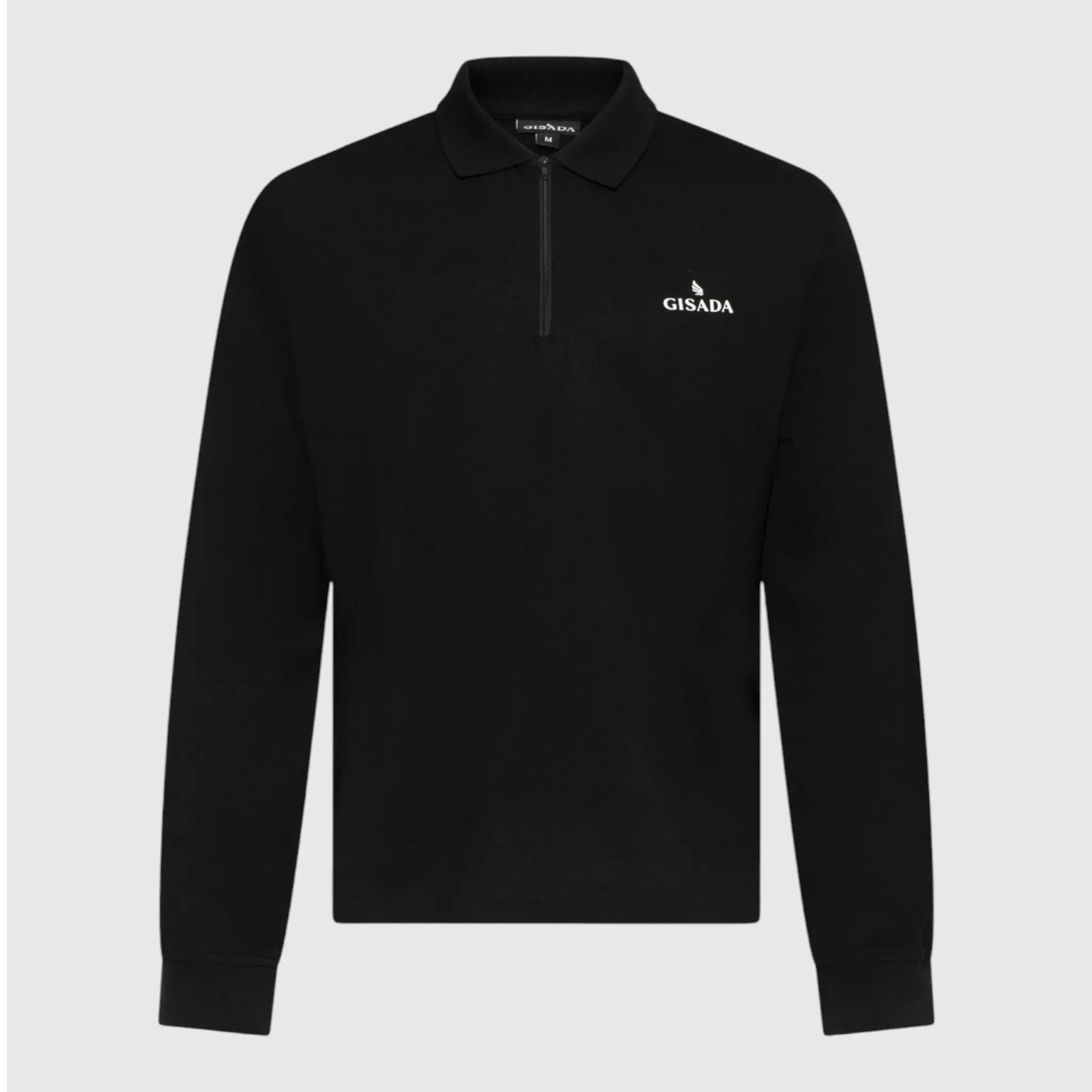 Regular Fit Zip-Up Polo in Luxe Interlock Piquet with Rubber Gisada Logo Gisada Polo