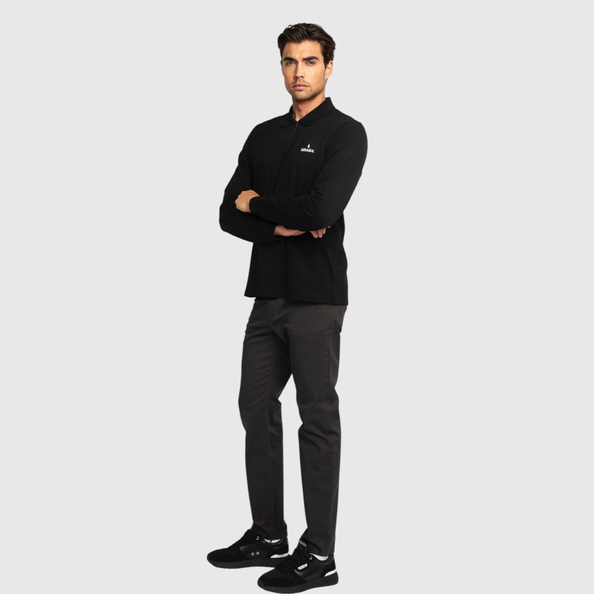 Regular Fit Zip-Up Polo in Luxe Interlock Piquet with Rubber Gisada Logo Gisada Polo