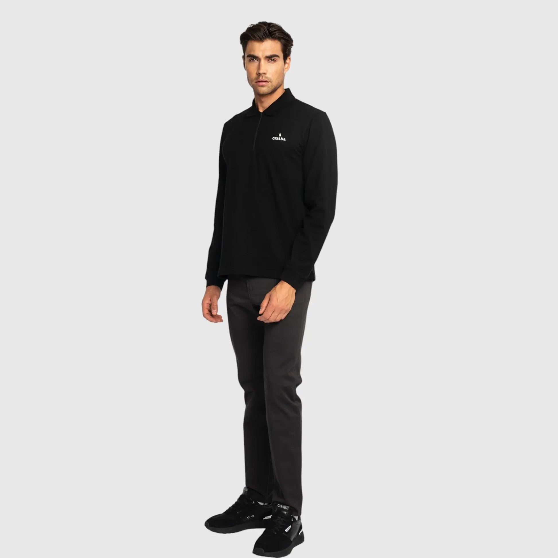 Regular Fit Zip-Up Polo in Luxe Interlock Piquet with Rubber Gisada Logo Gisada Polo