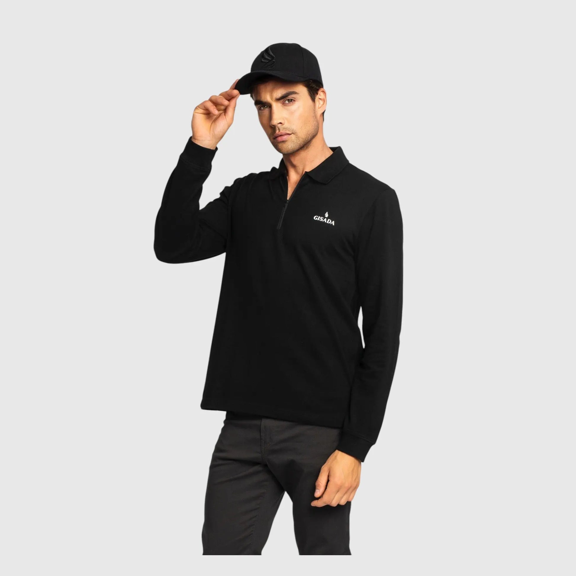 Regular Fit Zip-Up Polo in Luxe Interlock Piquet with Rubber Gisada Logo Gisada Polo