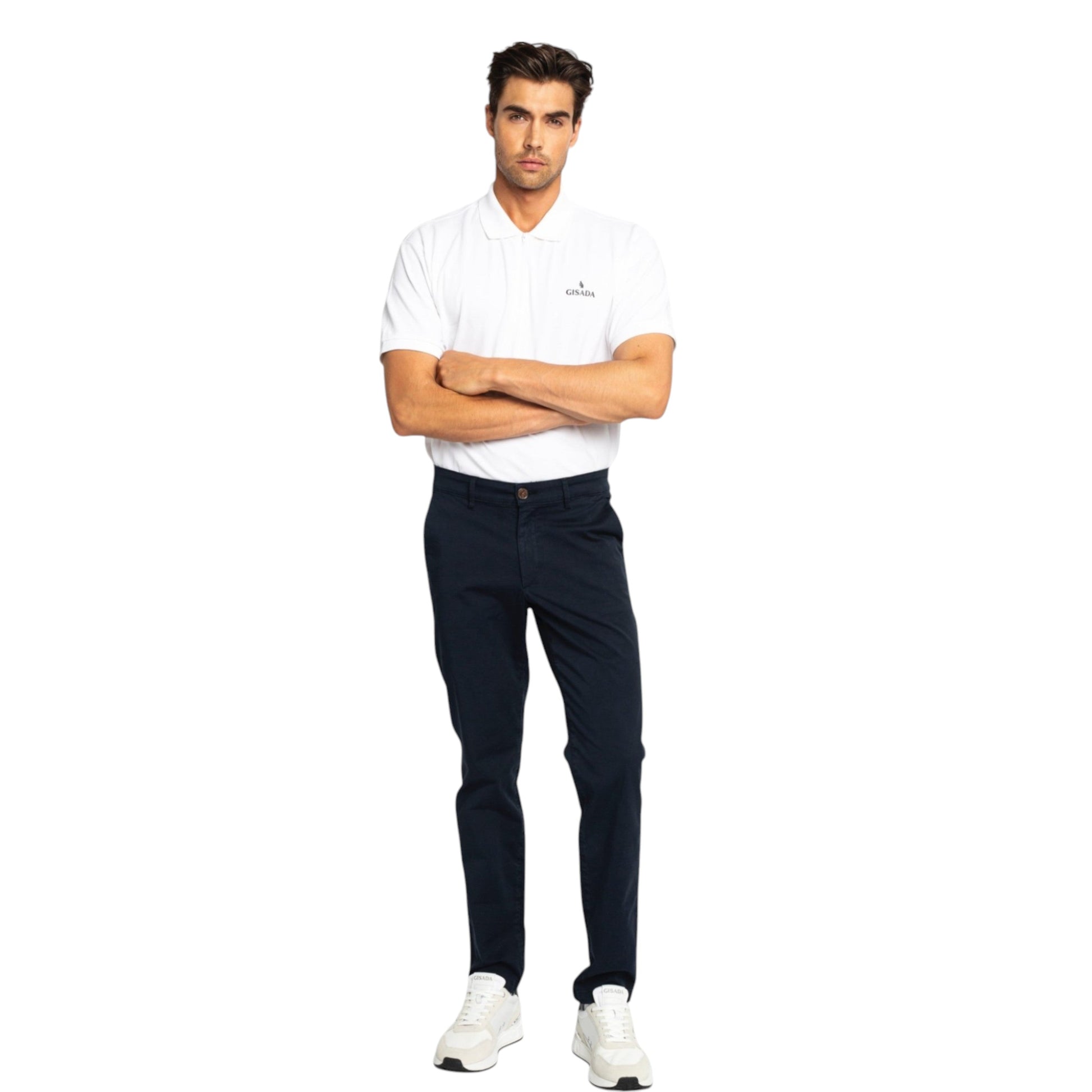 Regular Fit Zip-Up Polo in Luxe Interlock Piquet with Rubber Logo Gisada Polo
