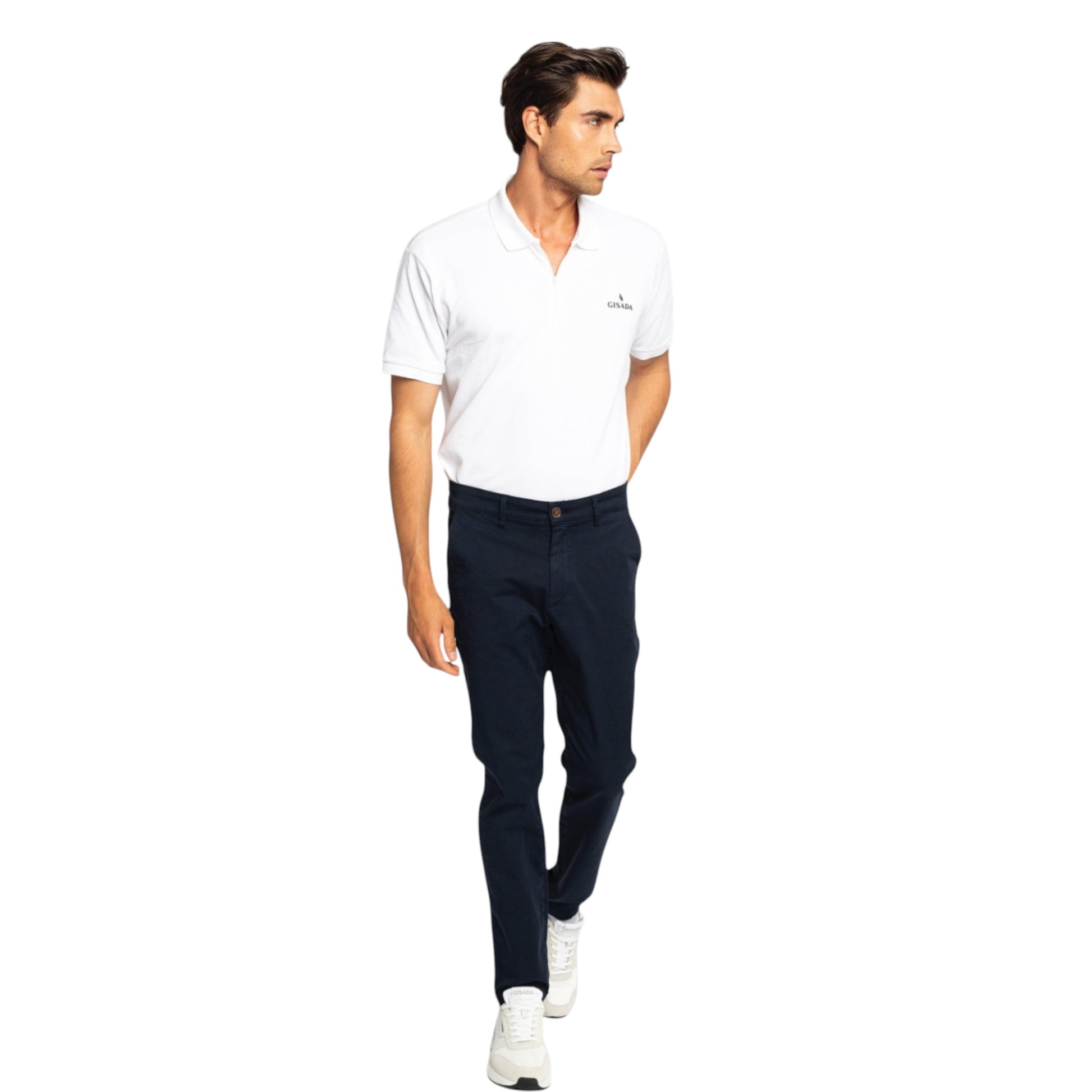 Regular Fit Zip-Up Polo in Luxe Interlock Piquet with Rubber Logo Gisada Polo